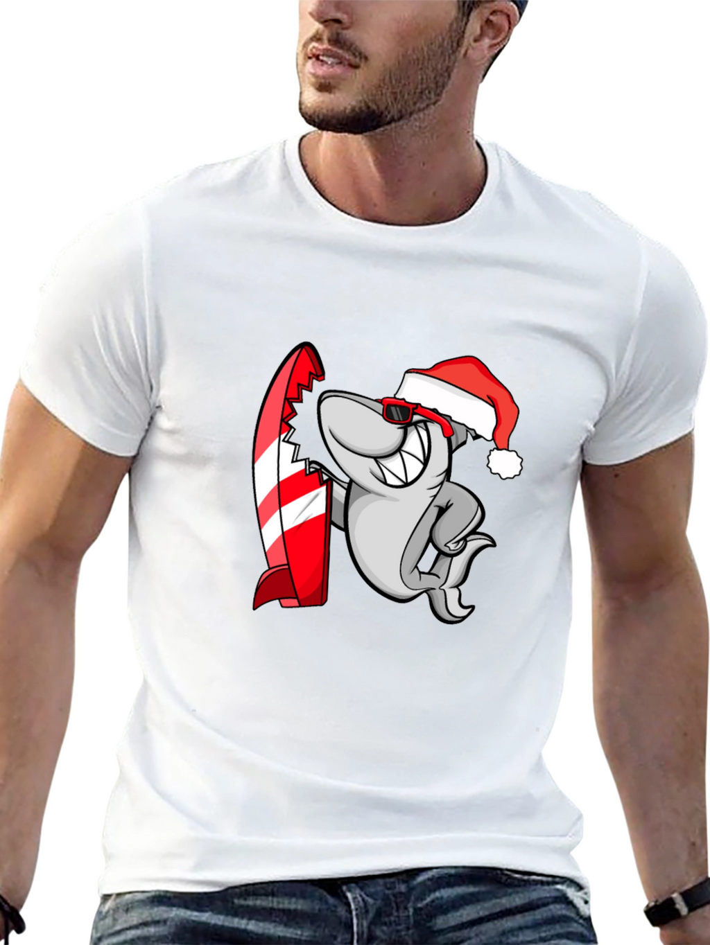 Shark Santa Surfer Graphic Tee