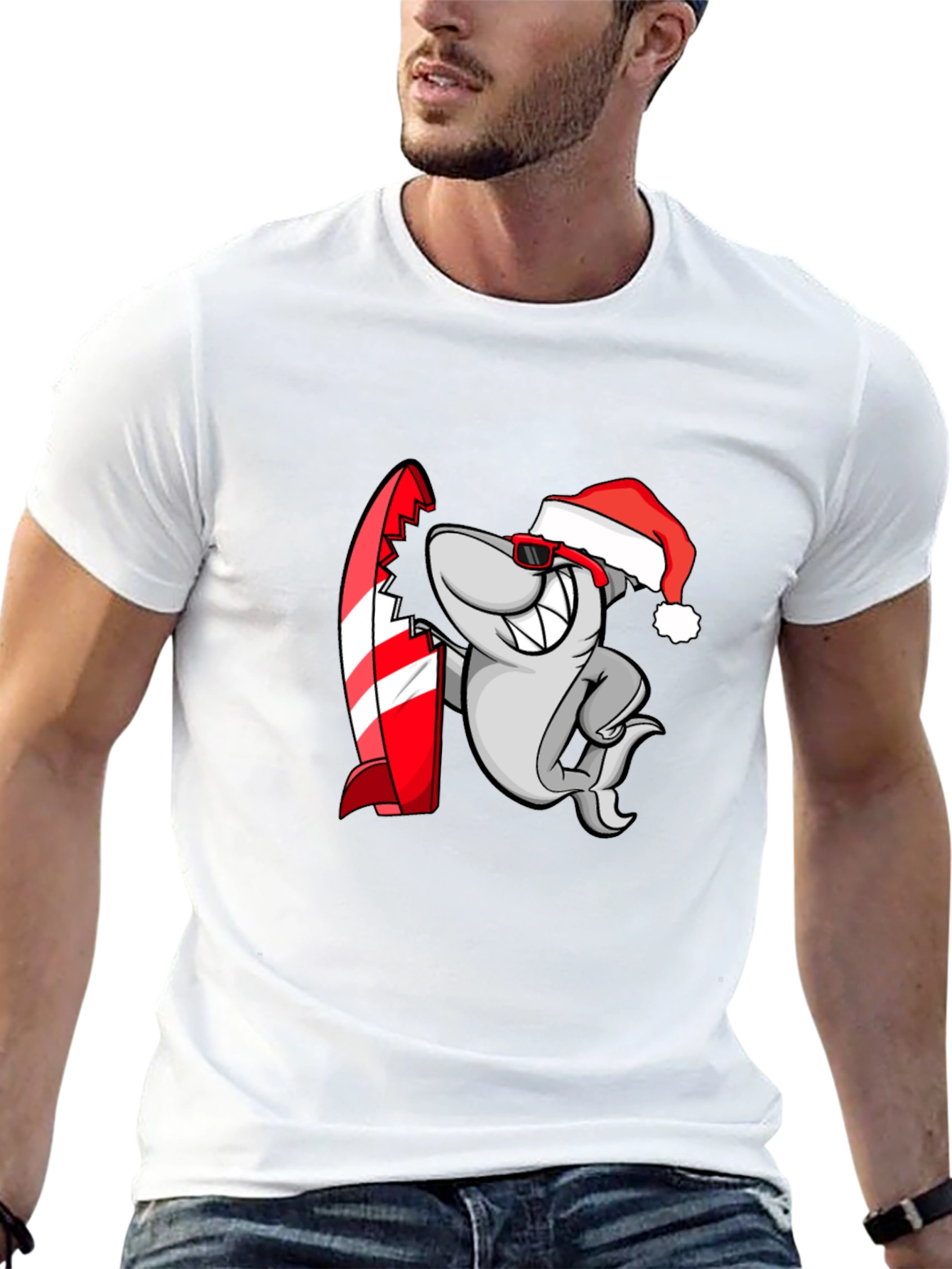 Shark Santa Surfer Graphic Tee