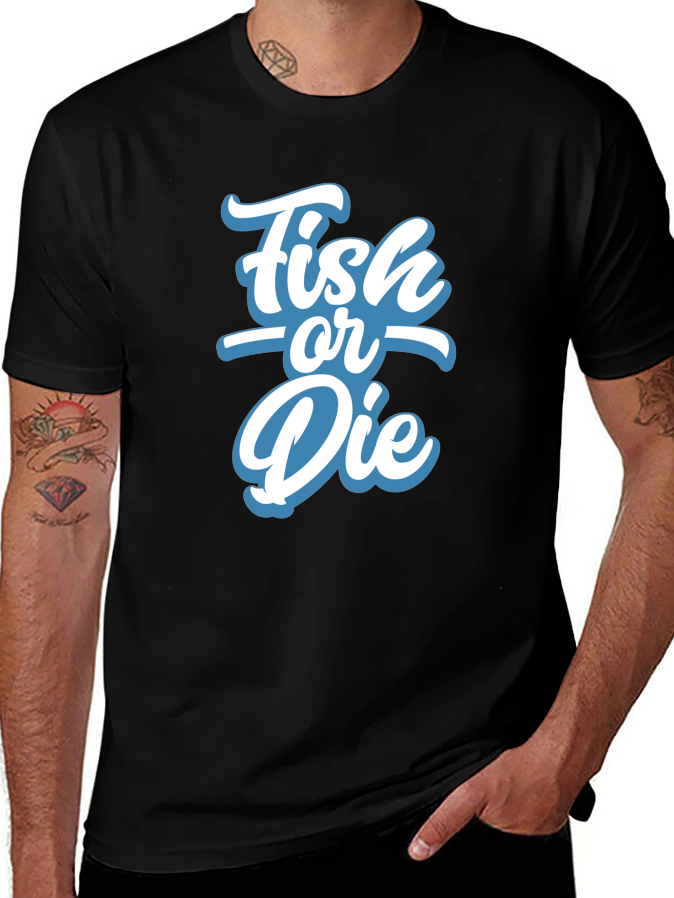 Fish or Die Graphic Tee - Black Cotton T-Shirt