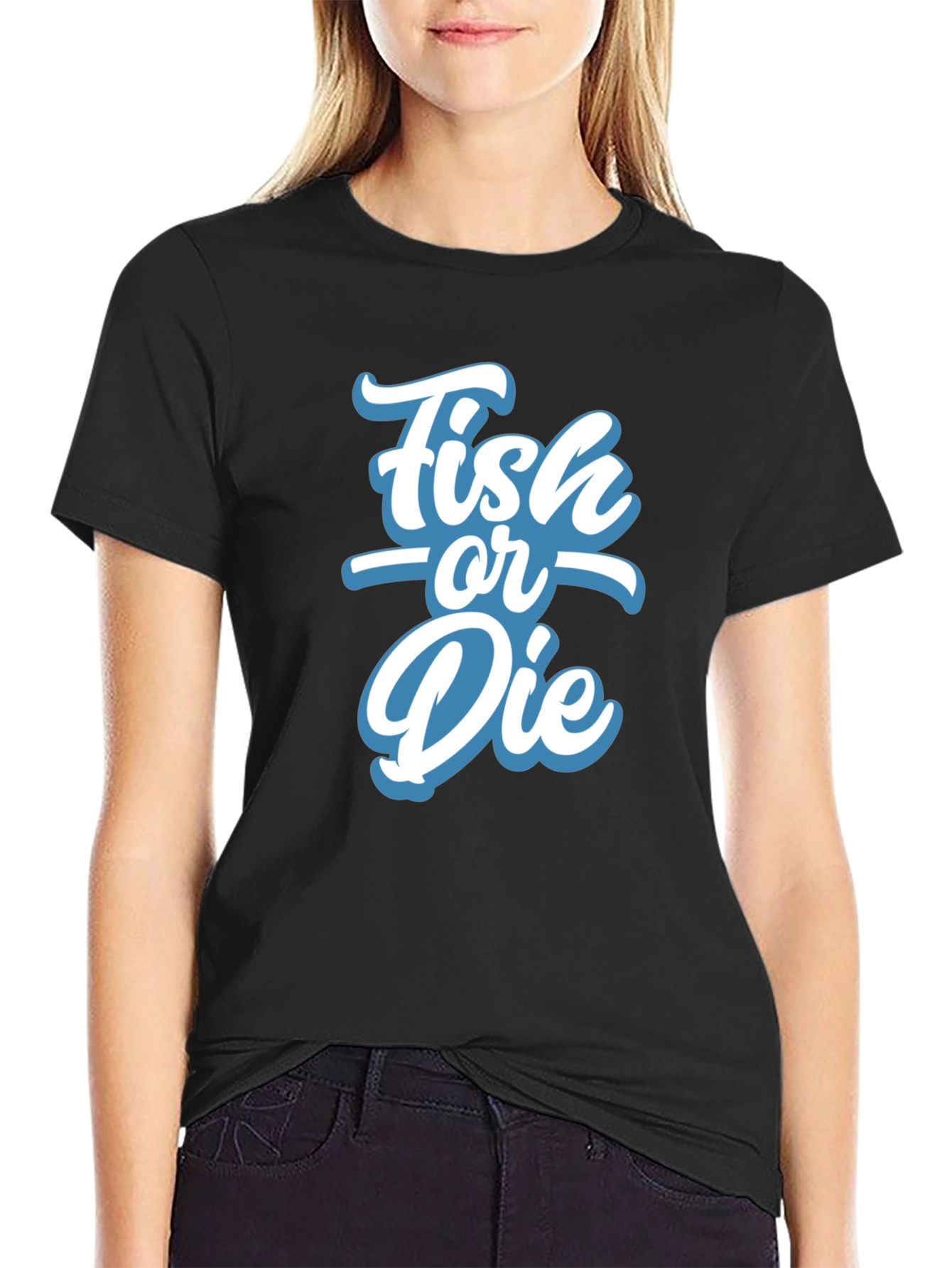 Fish or Die Graphic Tee - Black Cotton T-Shirt