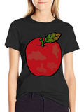 Red Apple Graphic Tee - Casual Black T-Shirt