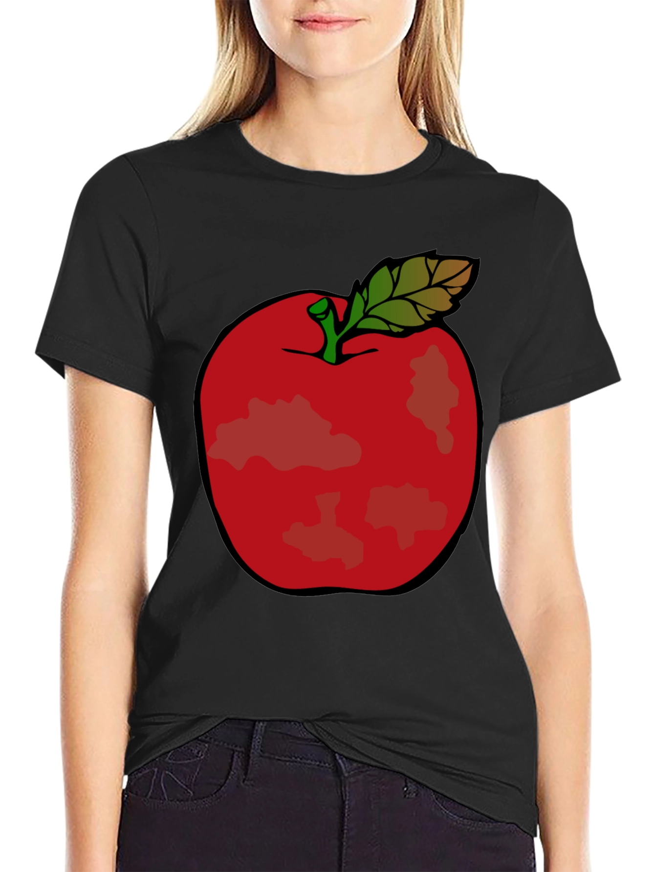 Red Apple Graphic Tee - Casual Black T-Shirt