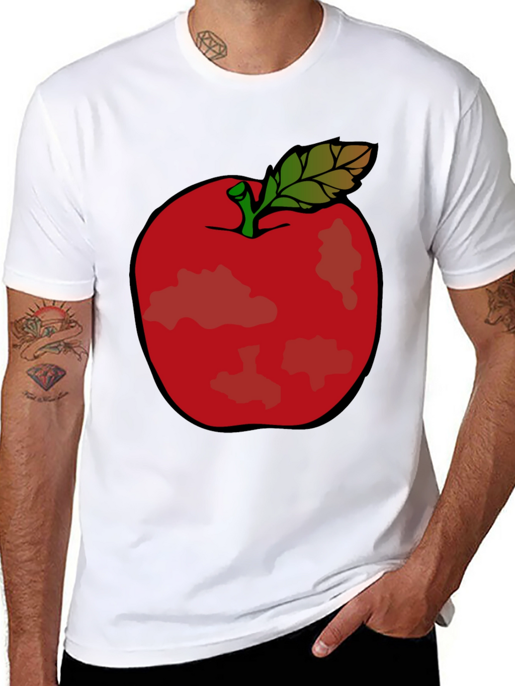 Red Apple Graphic Tee - Casual Black T-Shirt