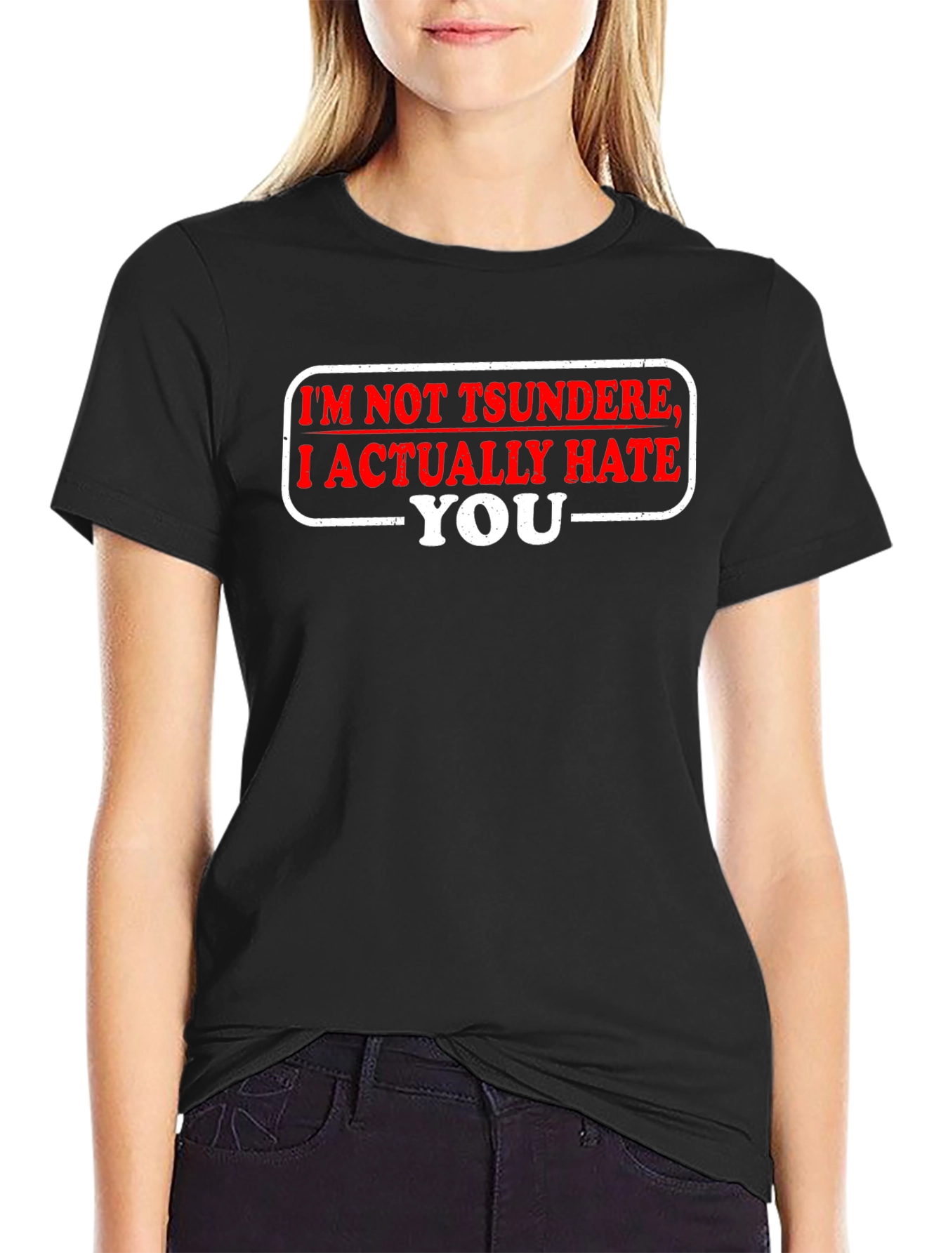 Tsundere Hate You Funny Black T-Shirt