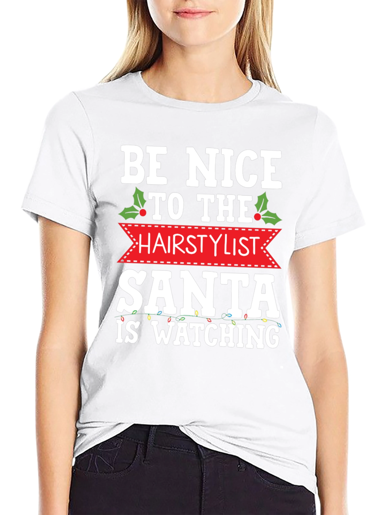Be Nice to the Hairstylist Santa Watching T-Shirt