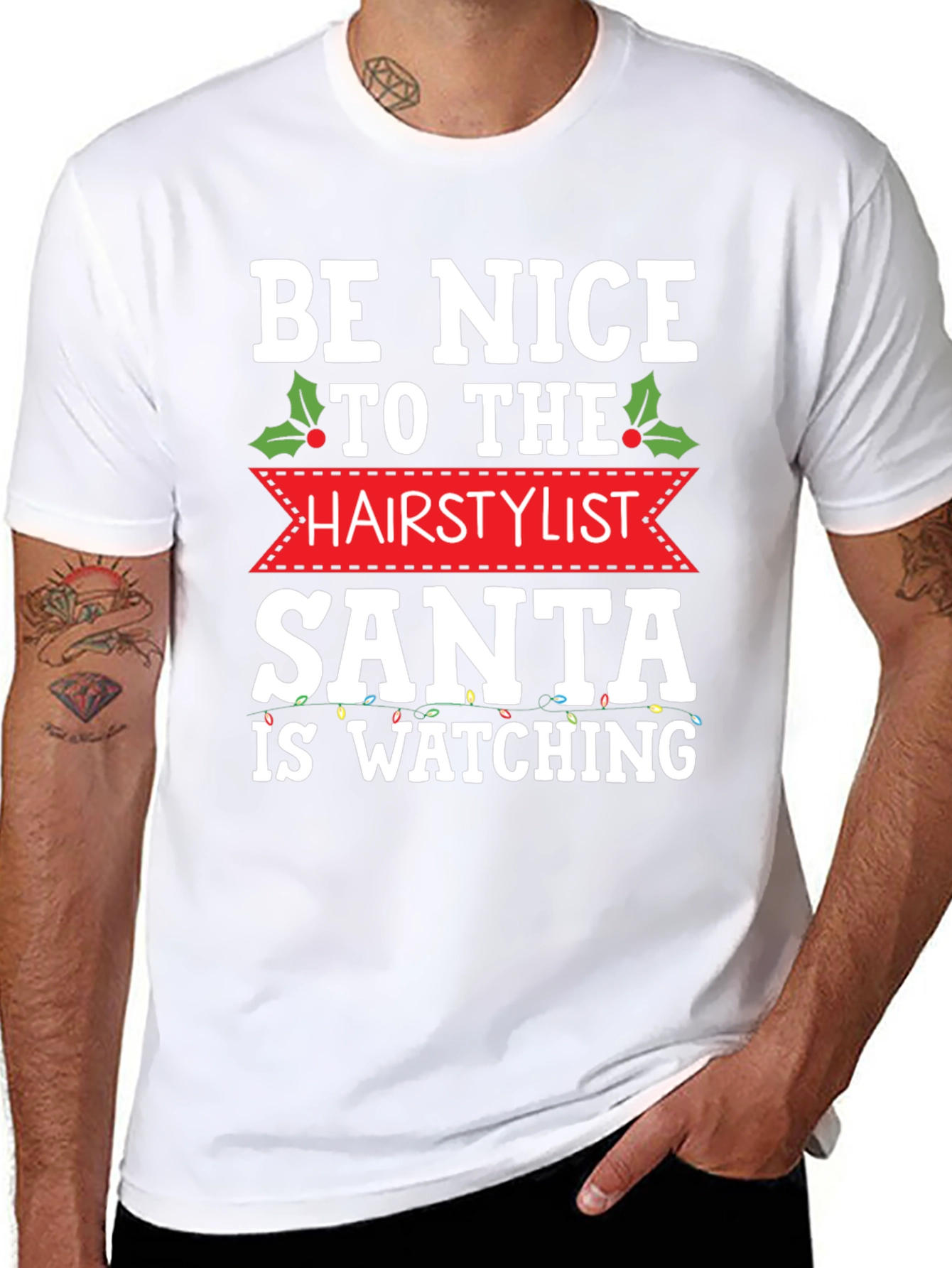 Be Nice to the Hairstylist Santa Watching T-Shirt