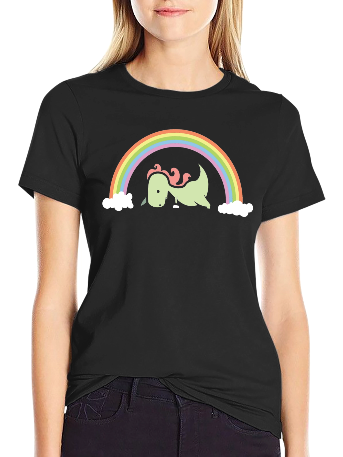 Dino Rainbow Graphic Tee - Black