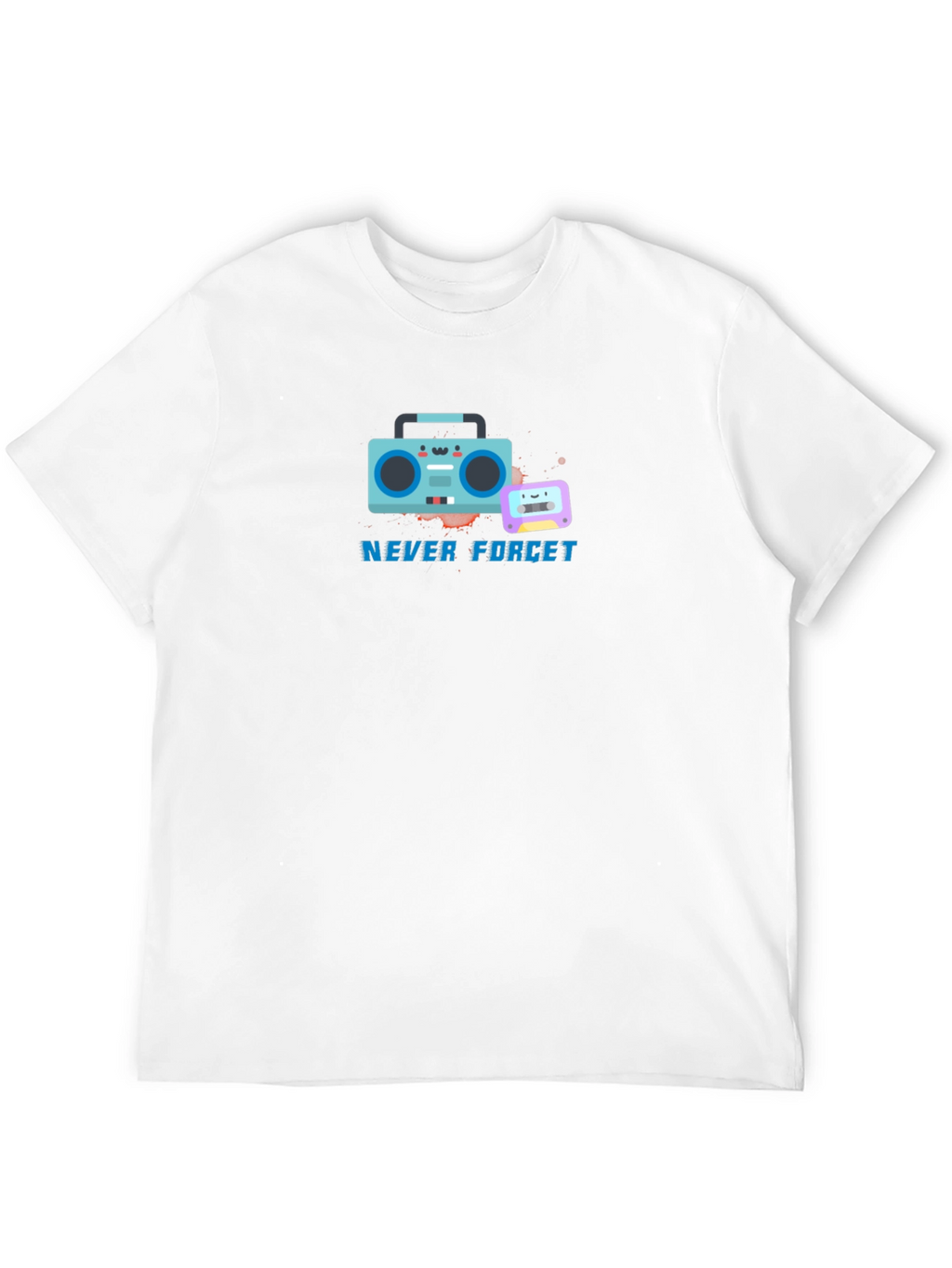 Retro Boombox & Cassette Never Forget Black T-Shirt