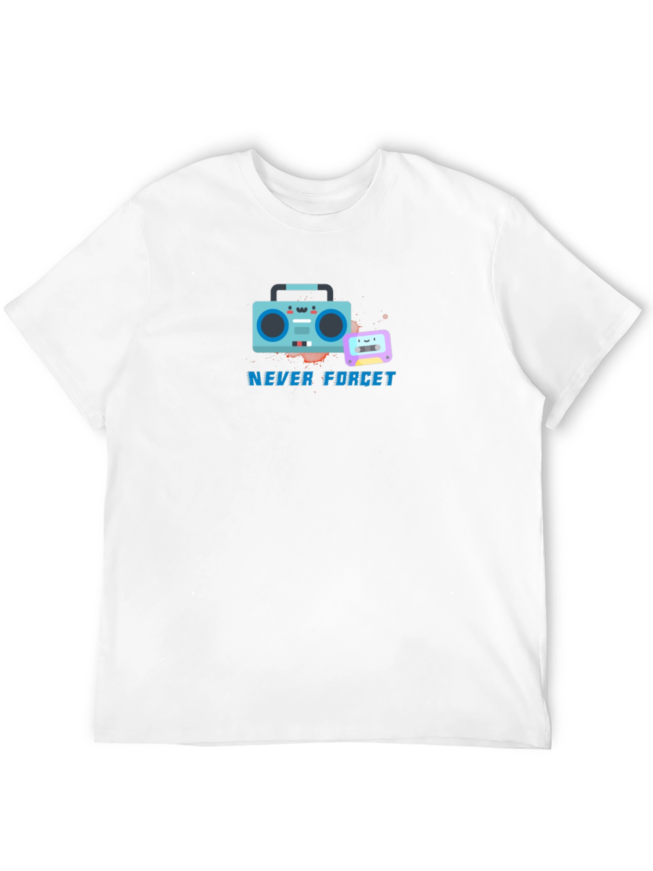 Retro Boombox & Cassette Never Forget Black T-Shirt