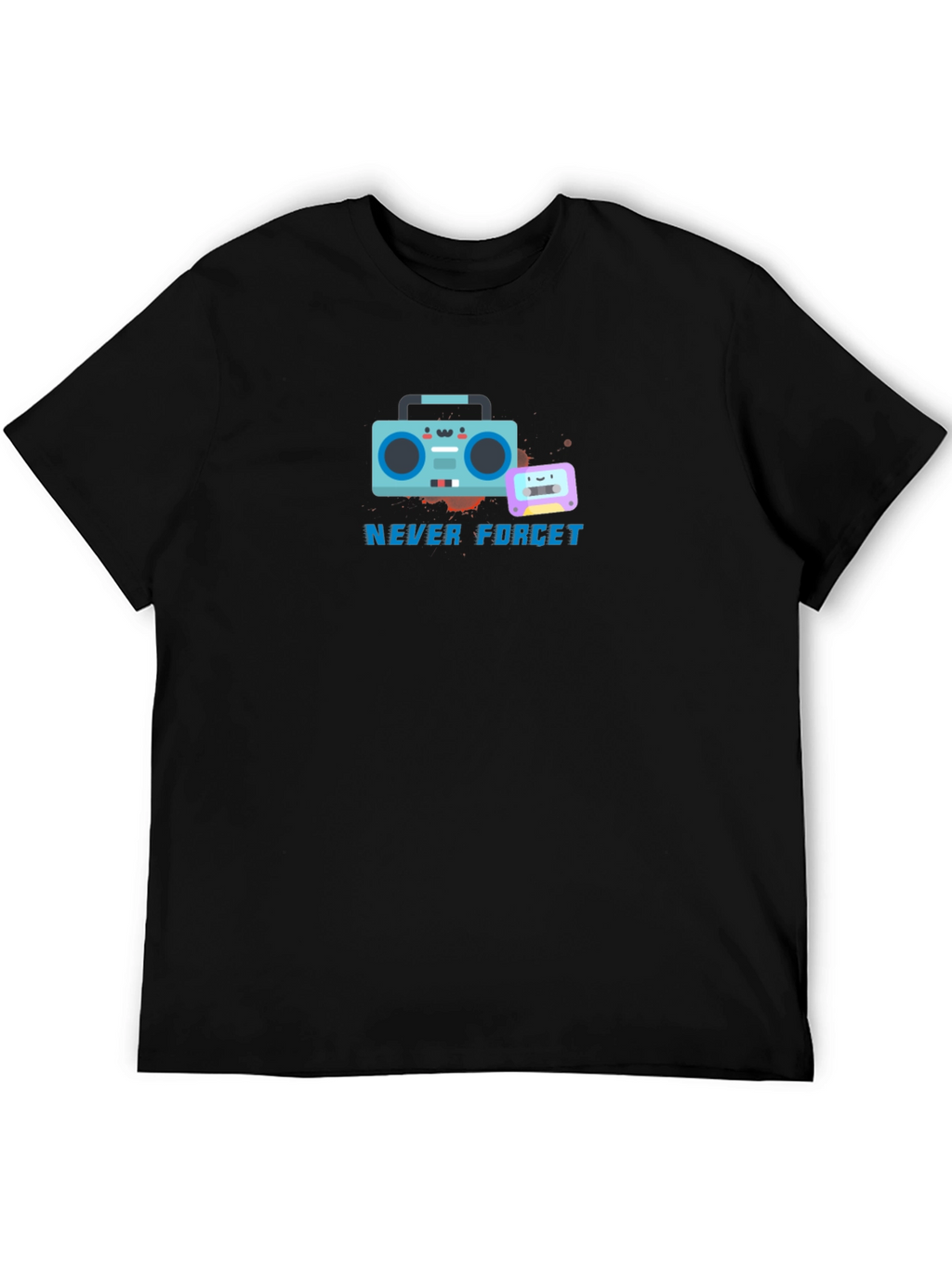 Retro Boombox & Cassette Never Forget Black T-Shirt