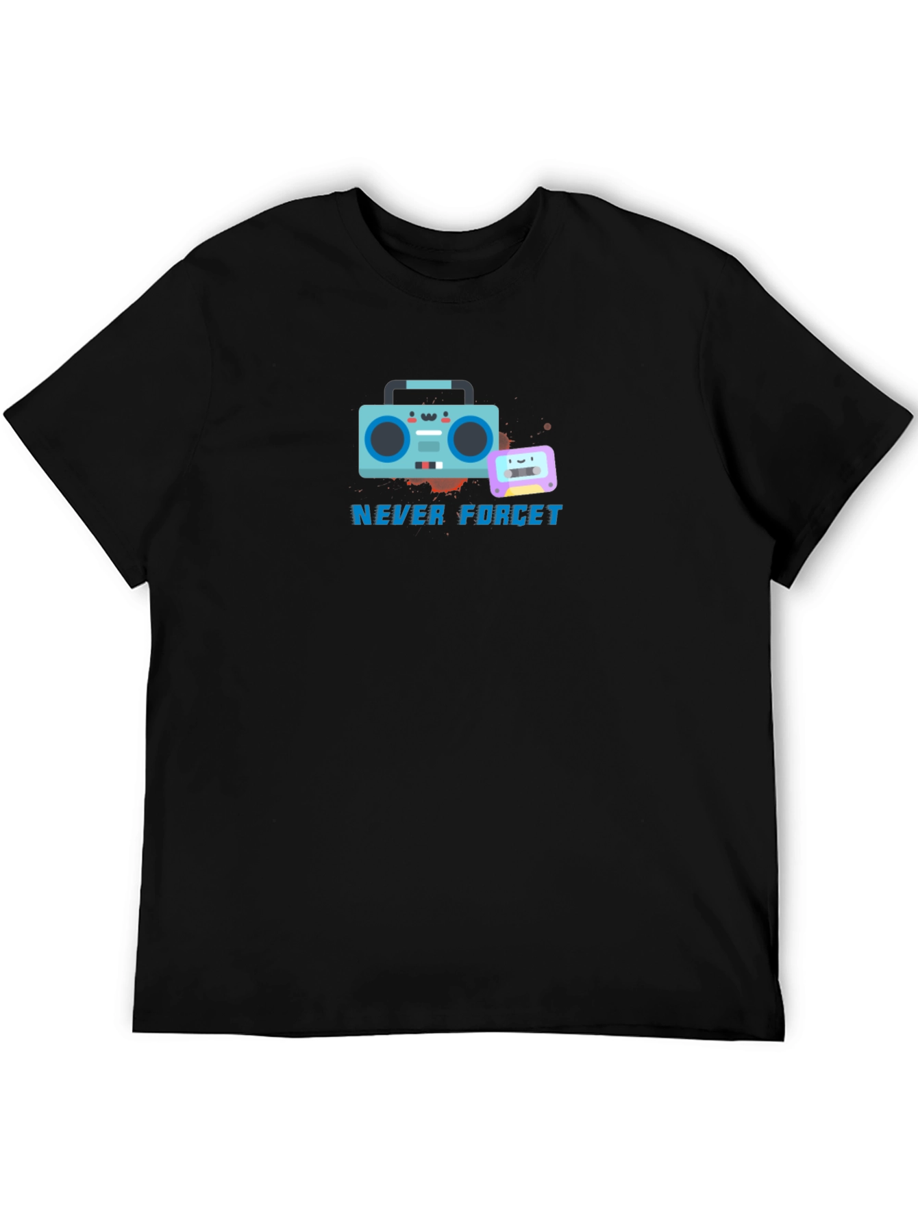 Retro Boombox & Cassette Never Forget Black T-Shirt