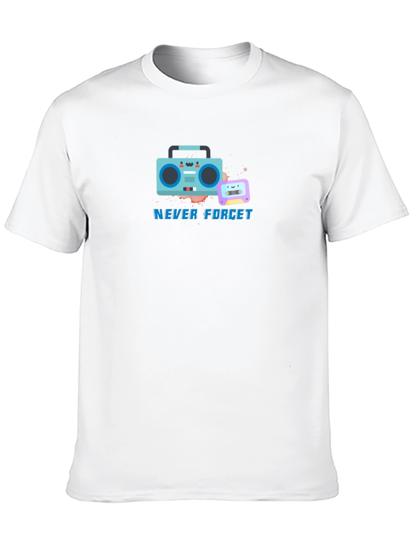 Retro Boombox & Cassette Never Forget Black T-Shirt
