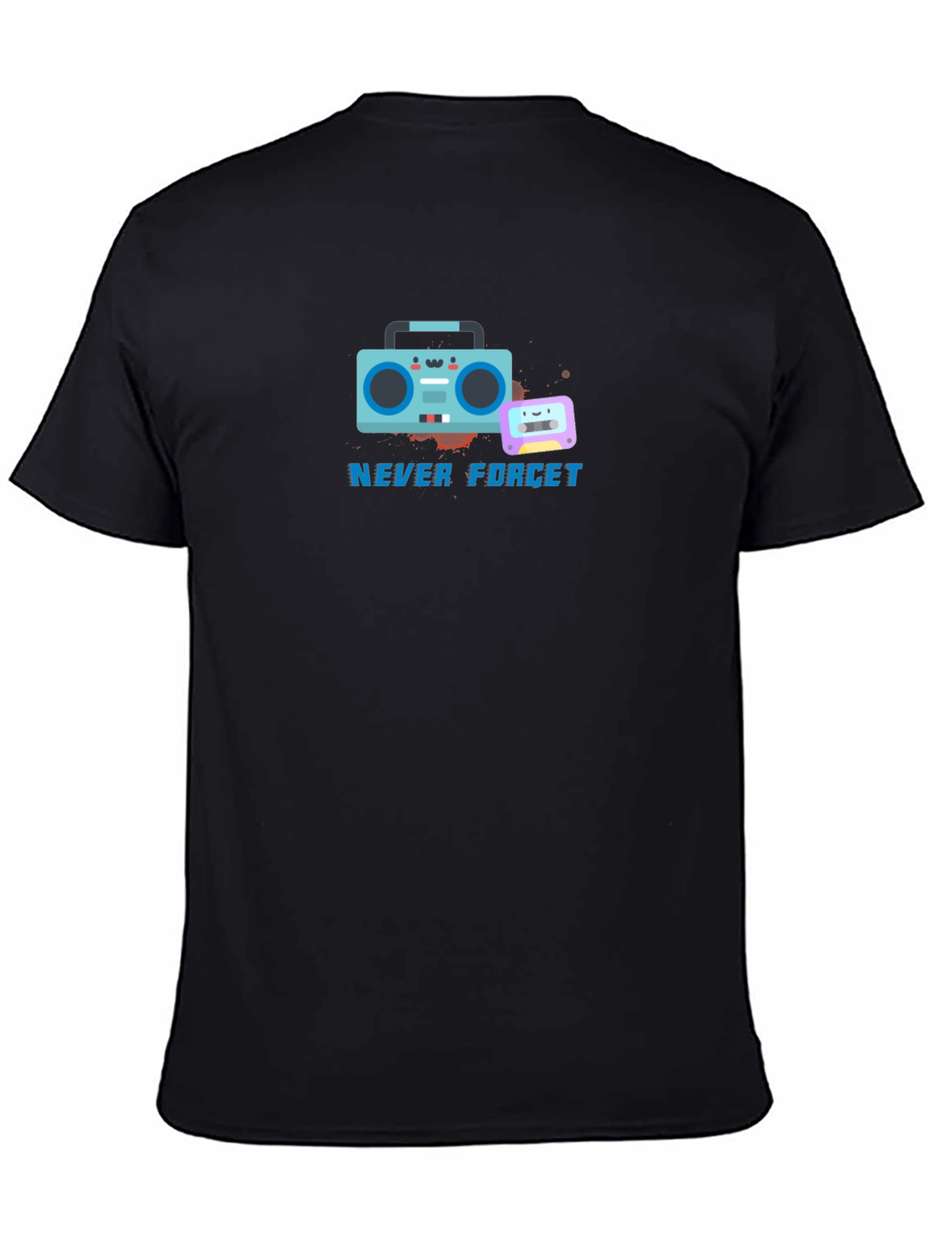 Retro Boombox & Cassette Never Forget Black T-Shirt