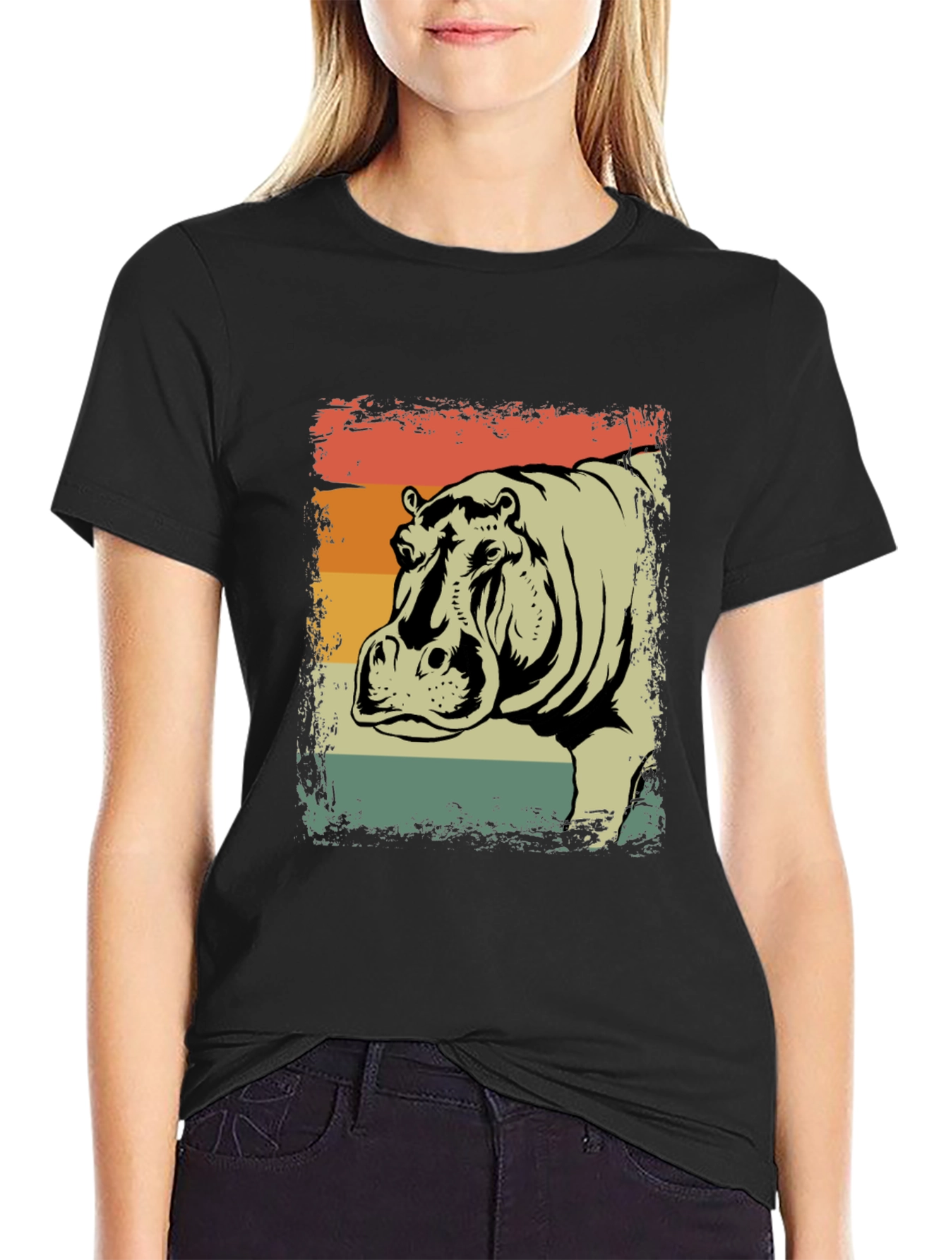 Retro Hippo T-Shirt - Vintage Animal Tee