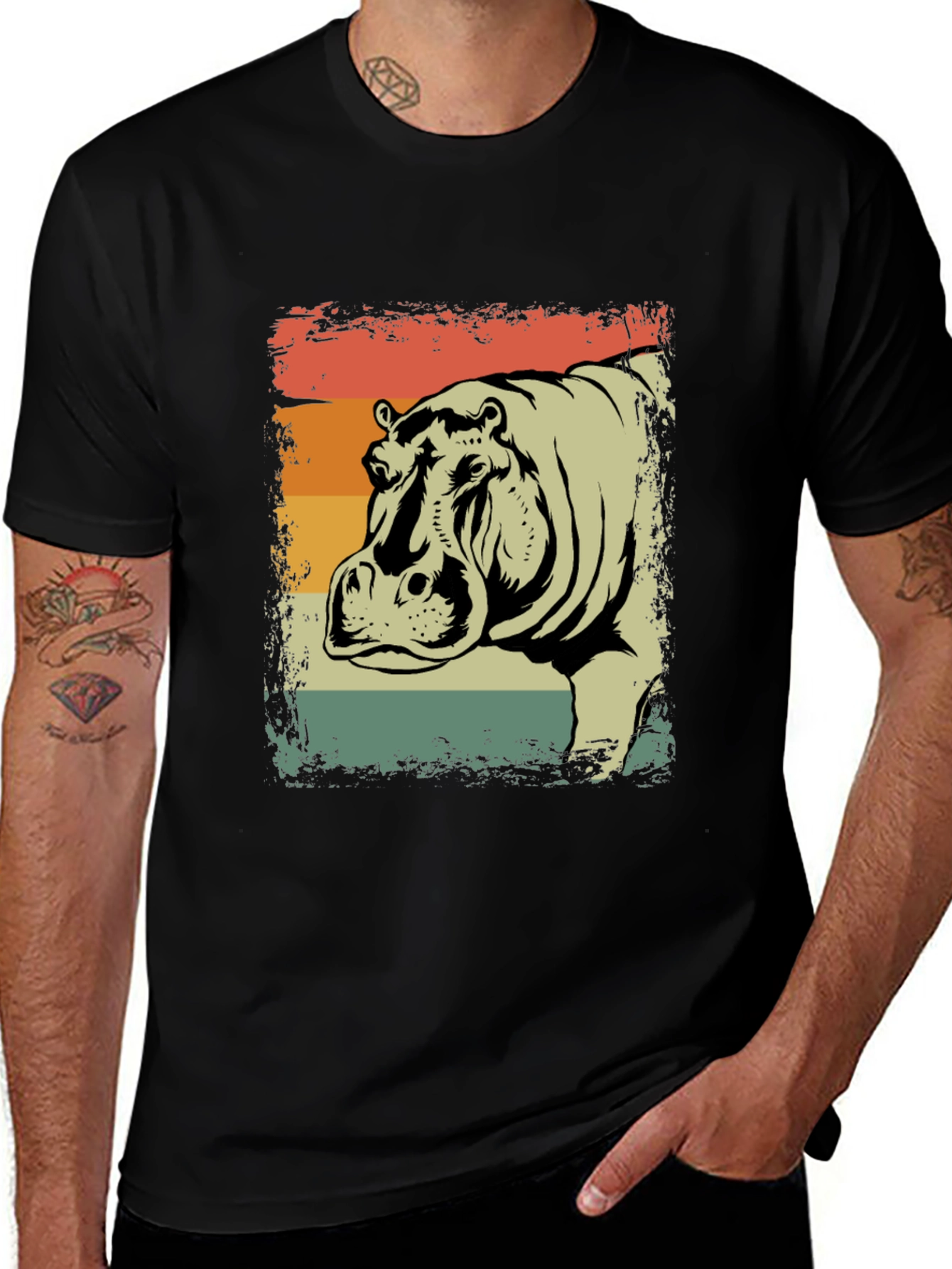 Retro Hippo T-Shirt - Vintage Animal Tee