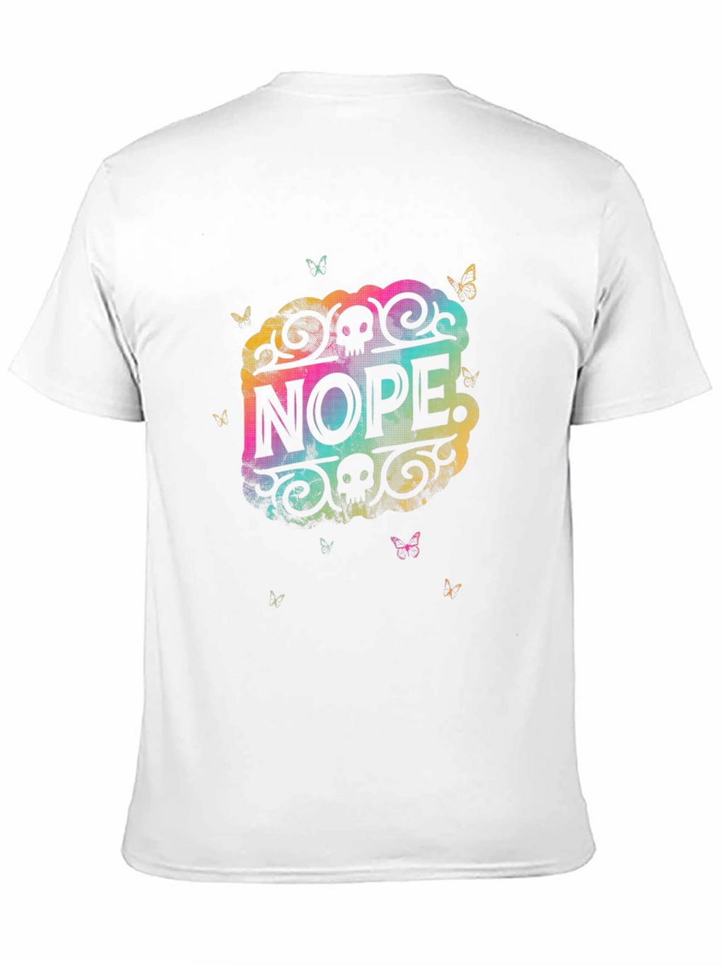 Nope Graphic Tee - Rainbow Skull Butterfly Design