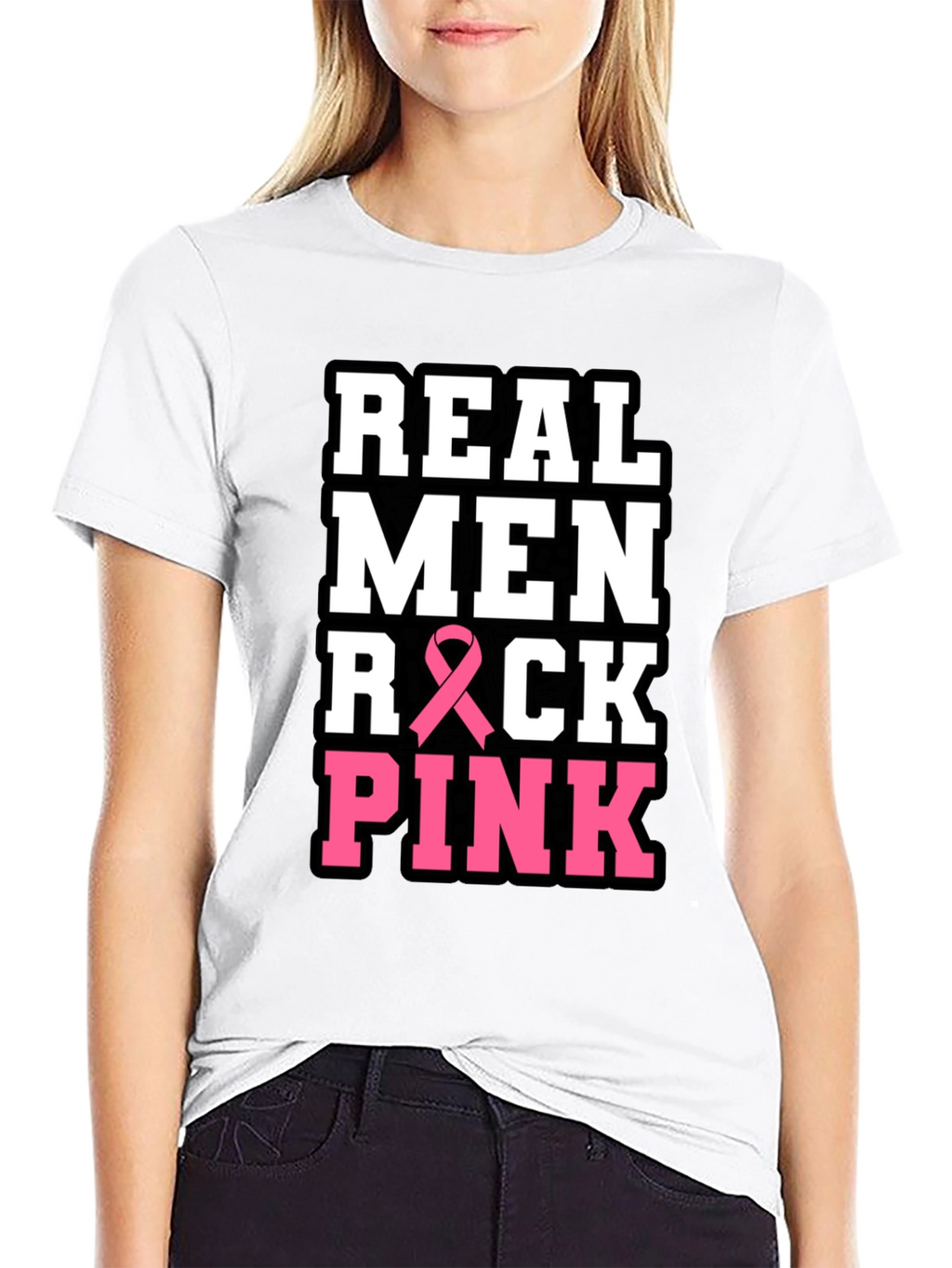 Real Men Rock Pink Breast Cancer Awareness T-Shirt
