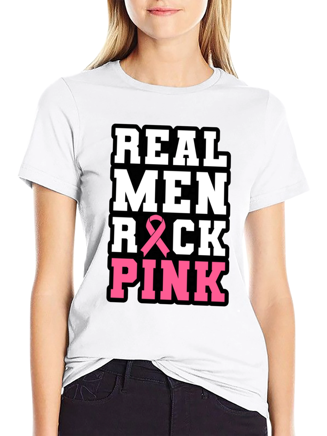 Real Men Rock Pink Breast Cancer Awareness T-Shirt