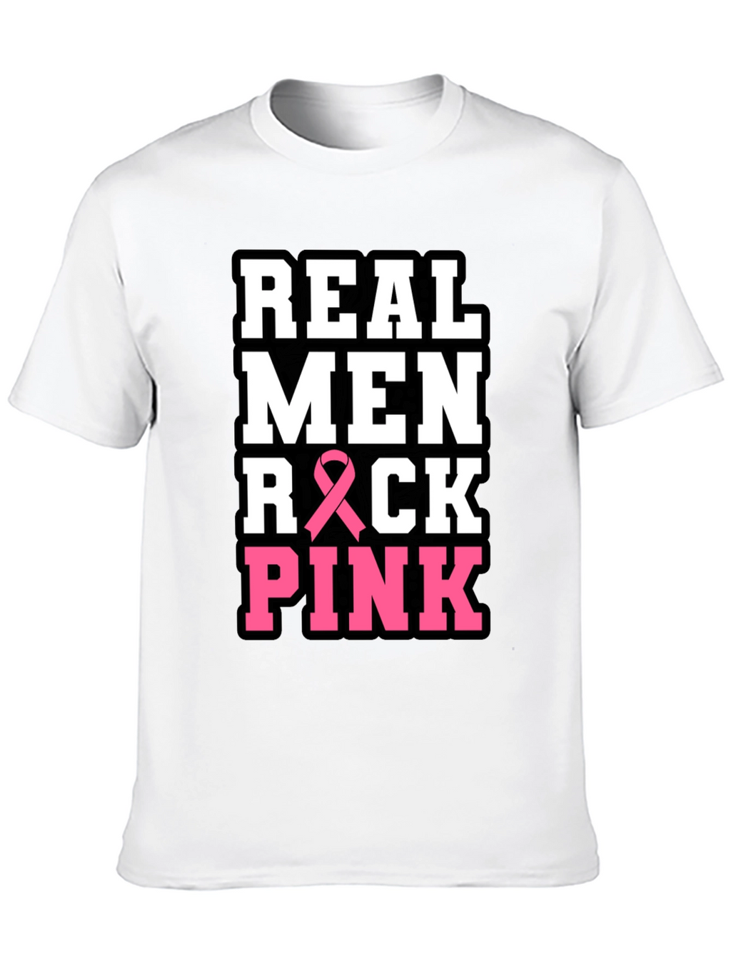 Real Men Rock Pink Breast Cancer Awareness T-Shirt