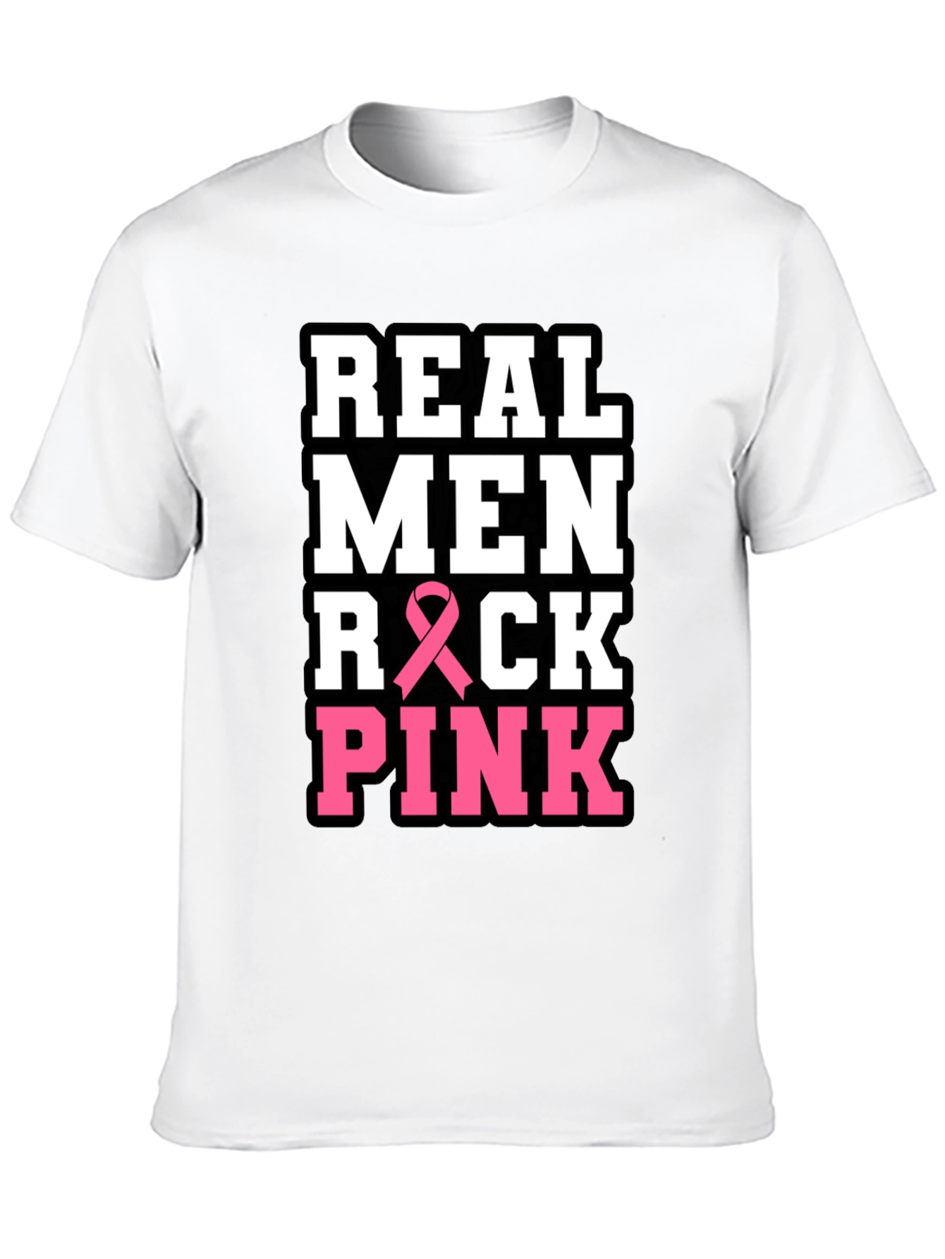 Real Men Rock Pink Breast Cancer Awareness T-Shirt