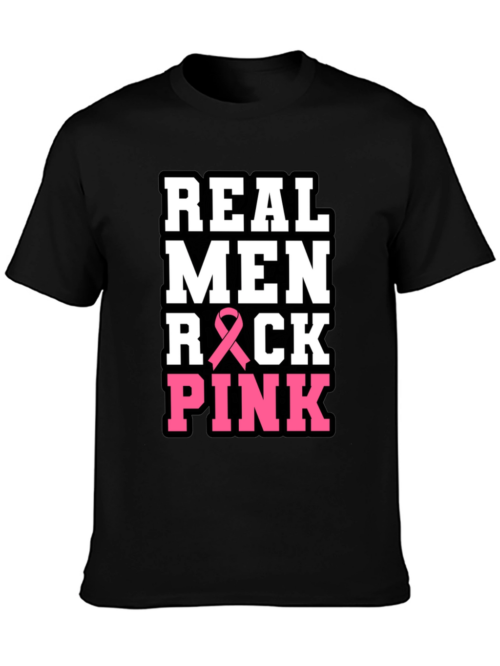 Real Men Rock Pink Breast Cancer Awareness T-Shirt