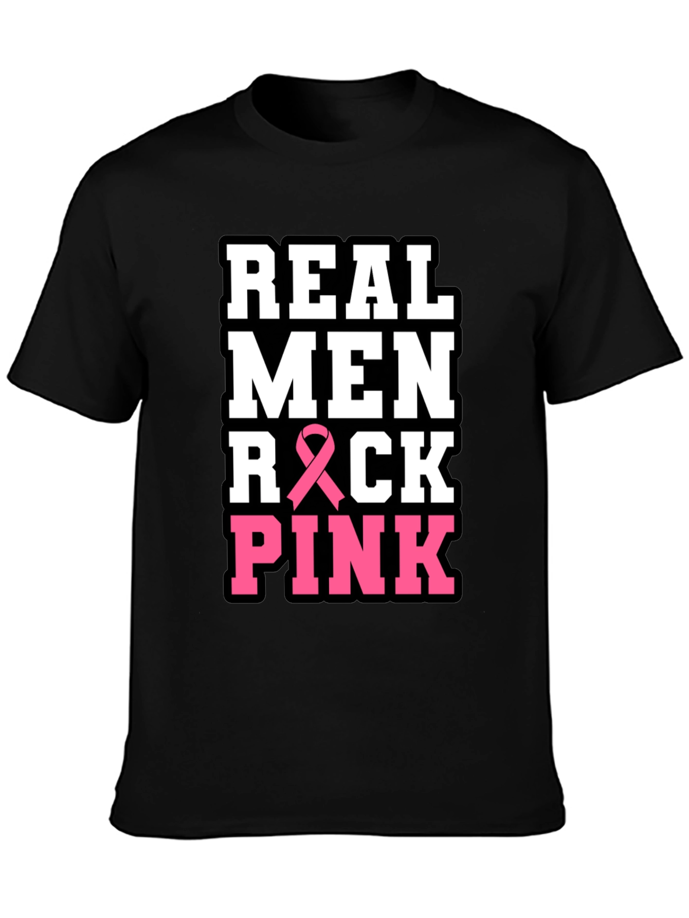 Real Men Rock Pink Breast Cancer Awareness T-Shirt