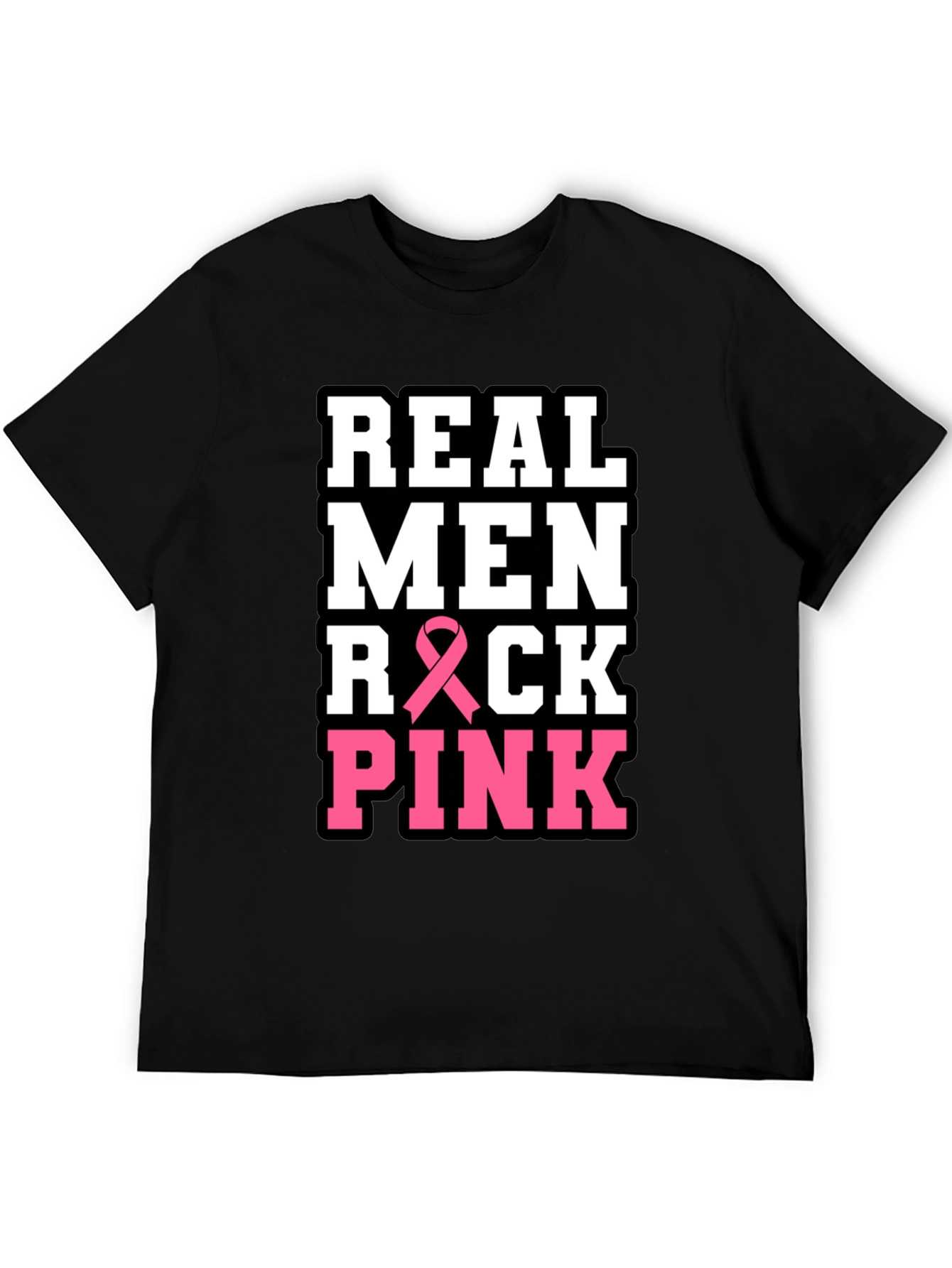 Real Men Rock Pink Breast Cancer Awareness T-Shirt