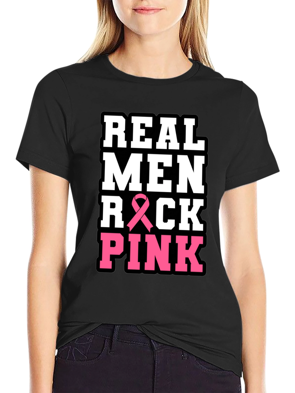 Real Men Rock Pink Breast Cancer Awareness T-Shirt