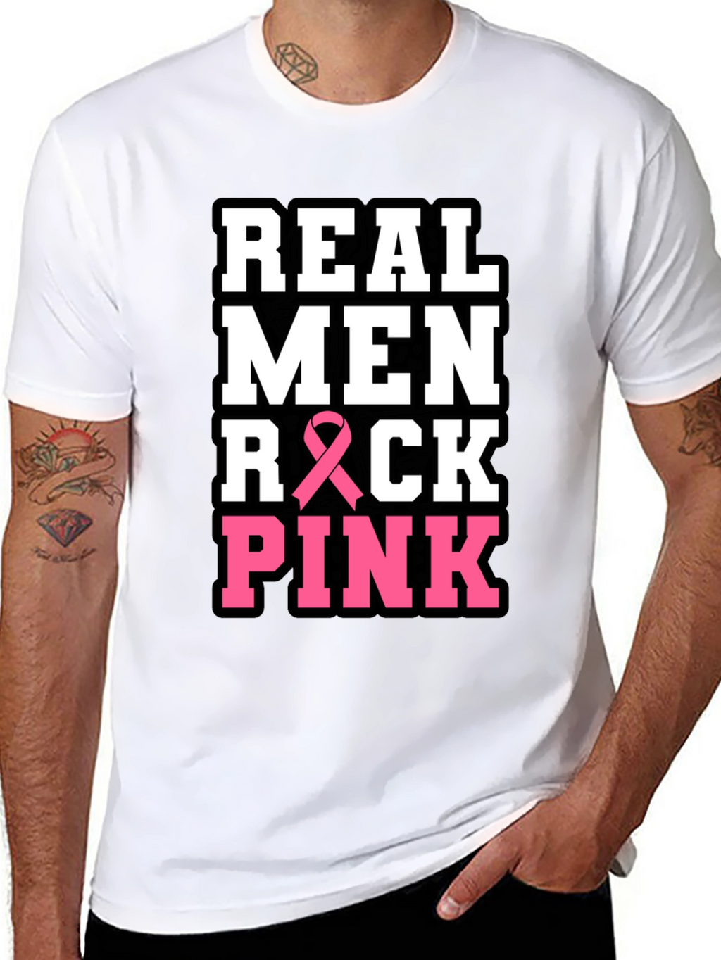 Real Men Rock Pink Breast Cancer Awareness T-Shirt
