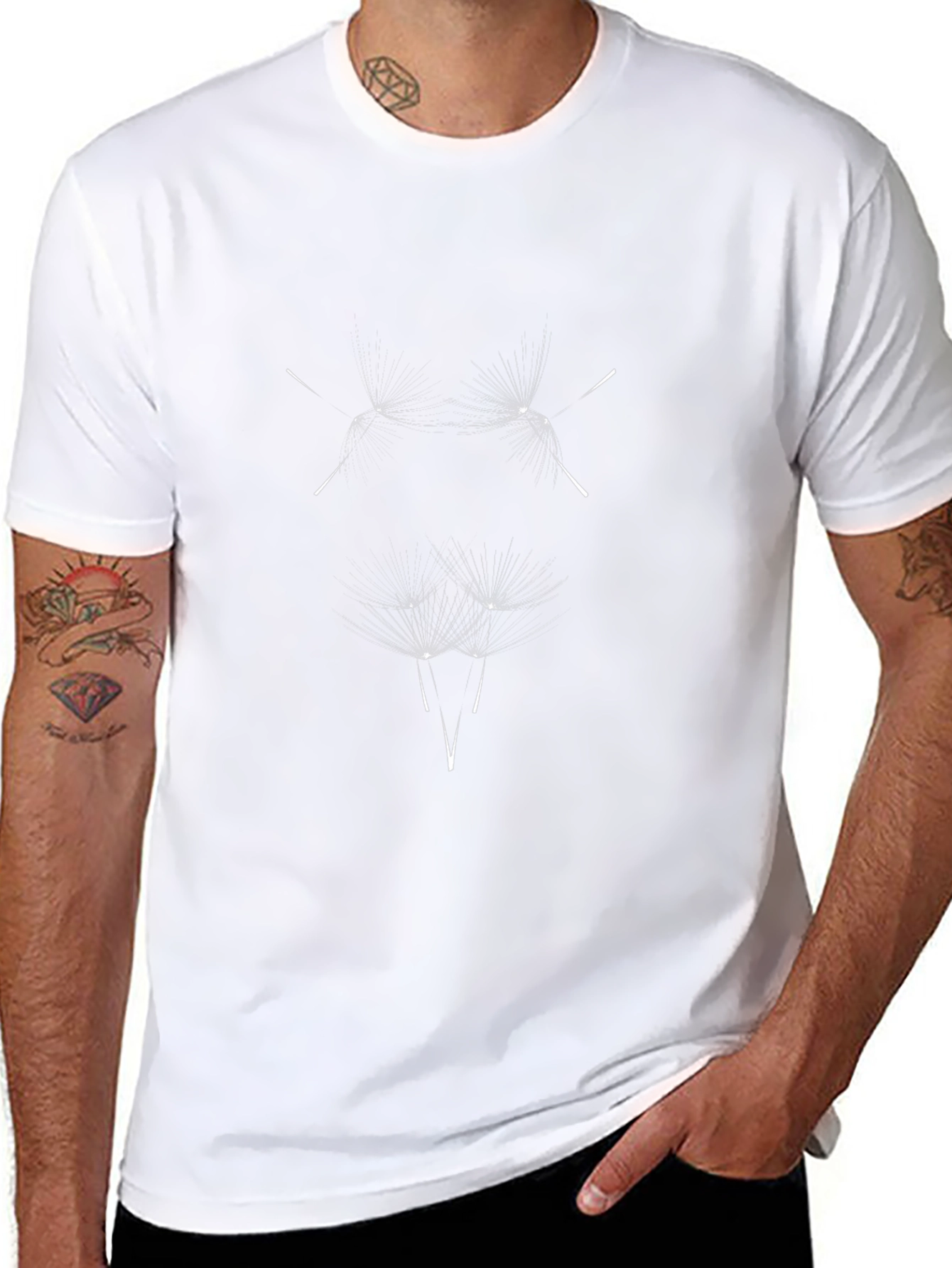 Minimalist Dandelion Seed Graphic Black T-Shirt