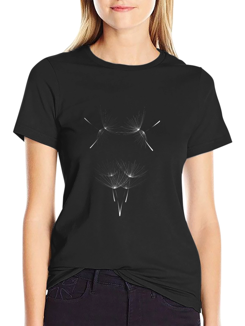 Minimalist Dandelion Seed Graphic Black T-Shirt