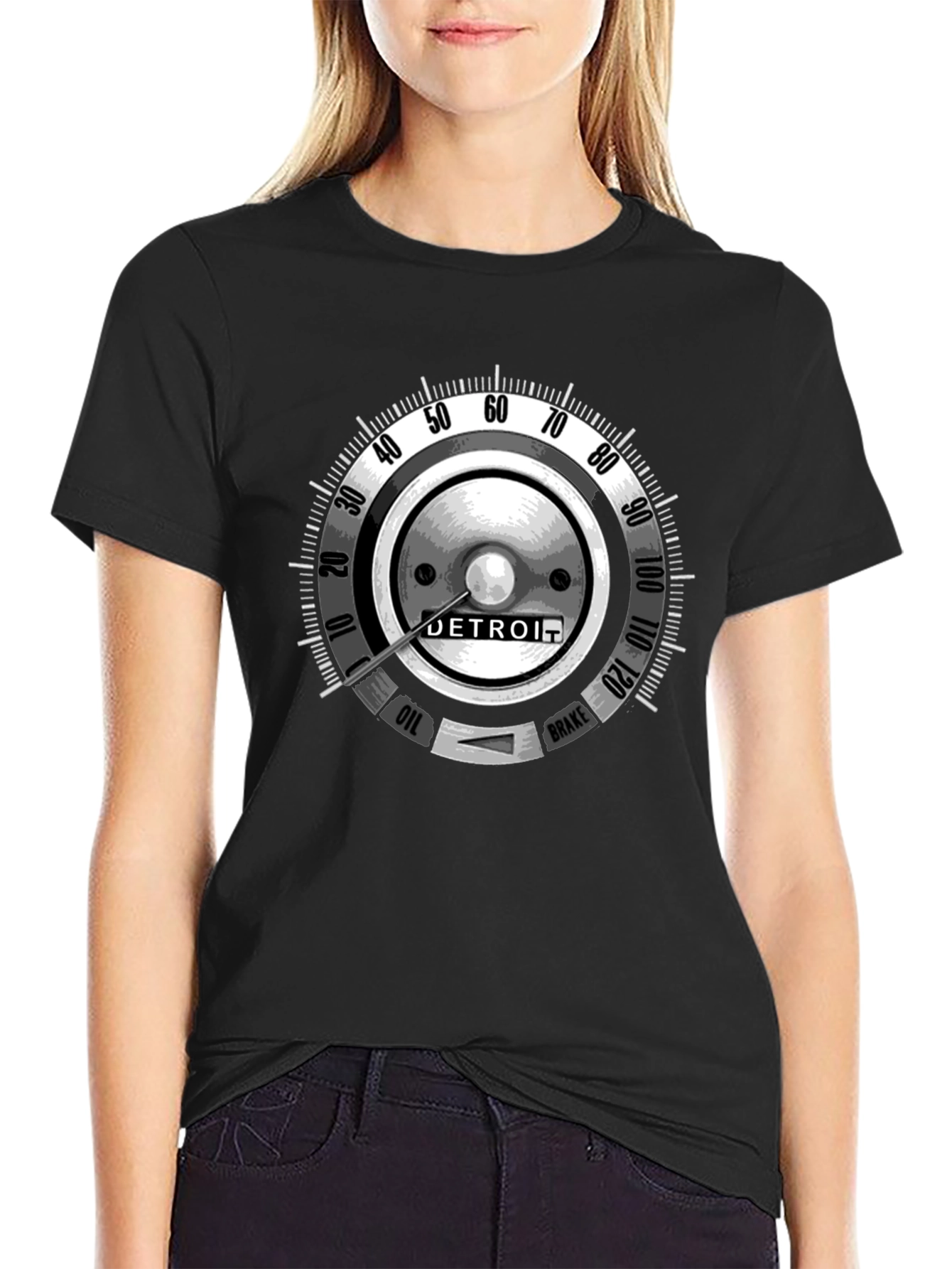 Detroit Car Gauge Graphic Black T-Shirt