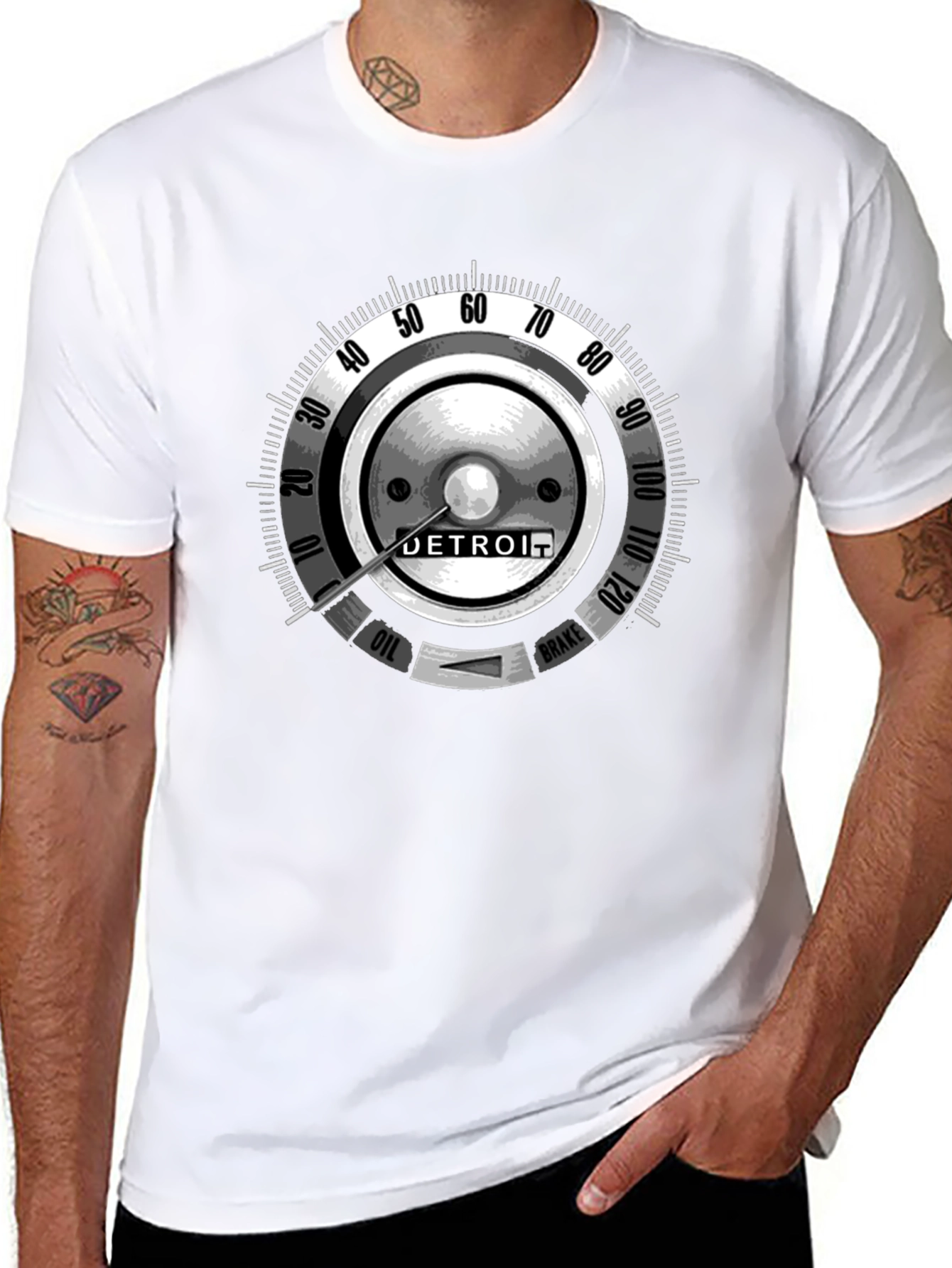 Detroit Car Gauge Graphic Black T-Shirt