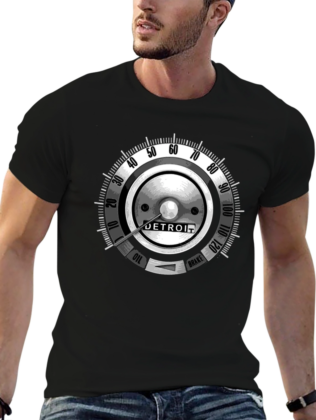 Detroit Car Gauge Graphic Black T-Shirt