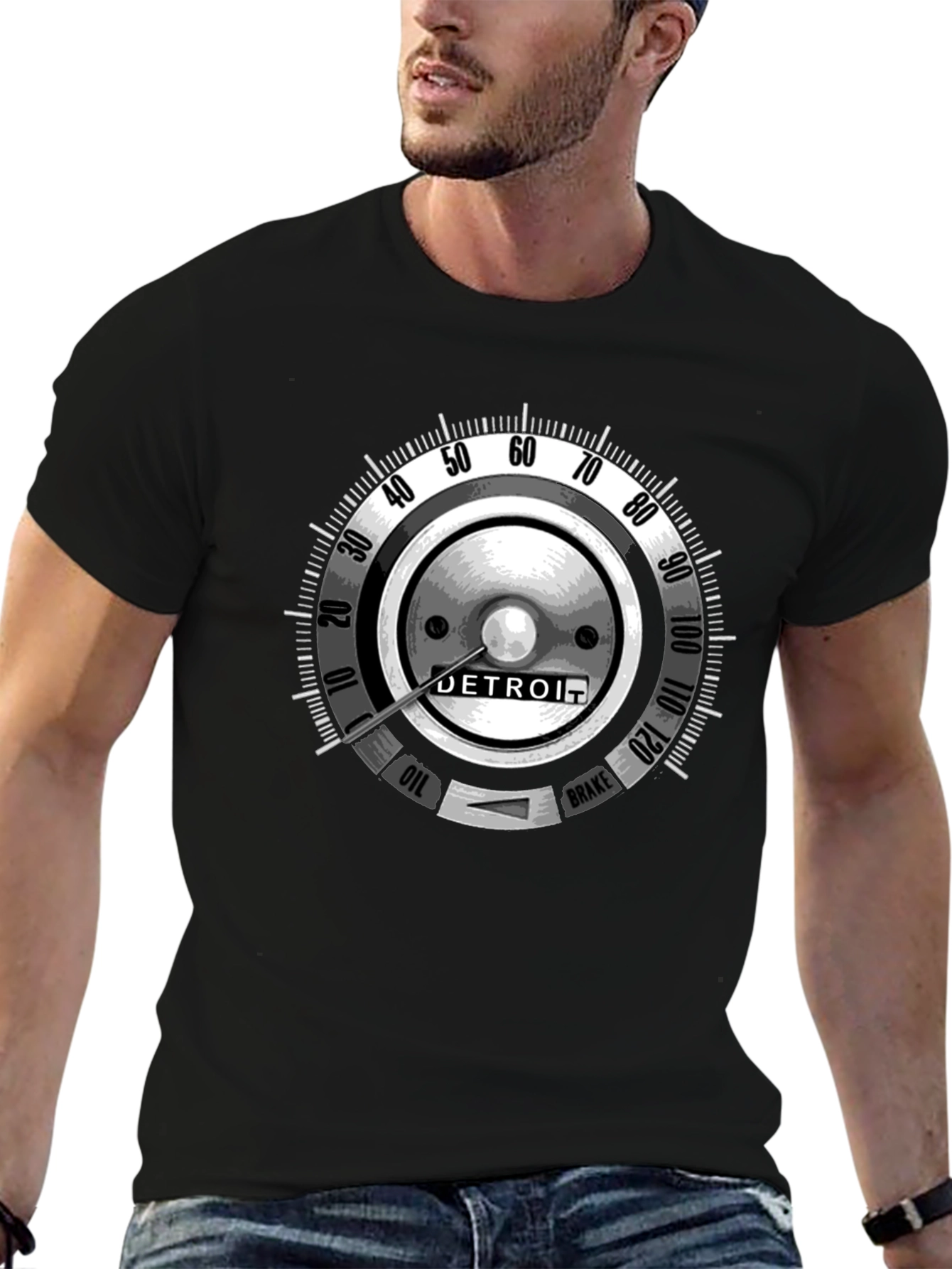 Detroit Car Gauge Graphic Black T-Shirt