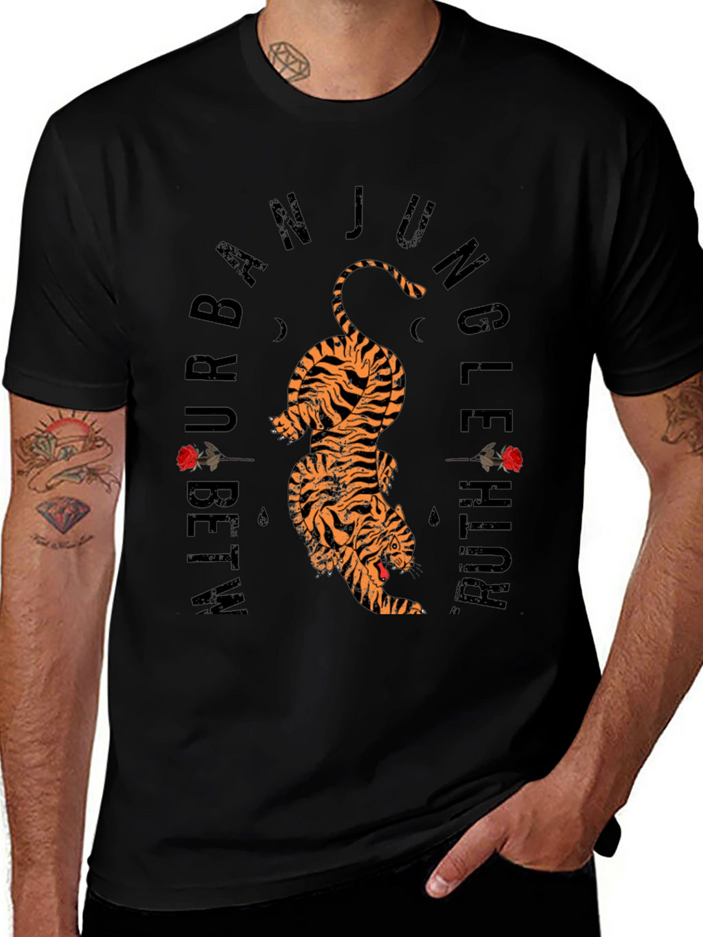 Urban Jungle Tiger Graphic Tee - Black Cotton