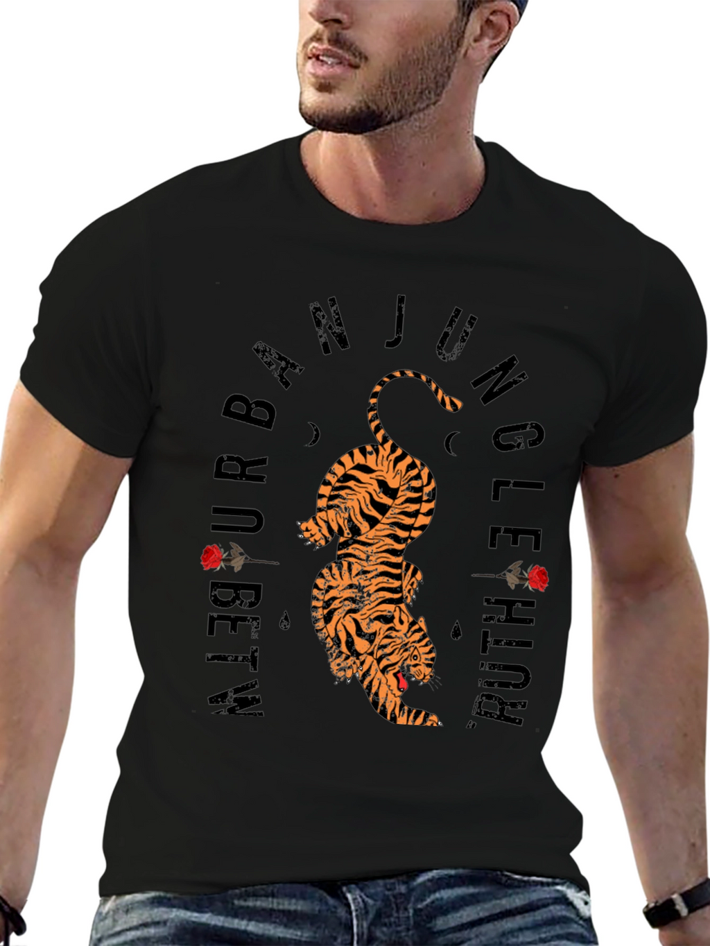 Urban Jungle Tiger Graphic Tee - Black Cotton