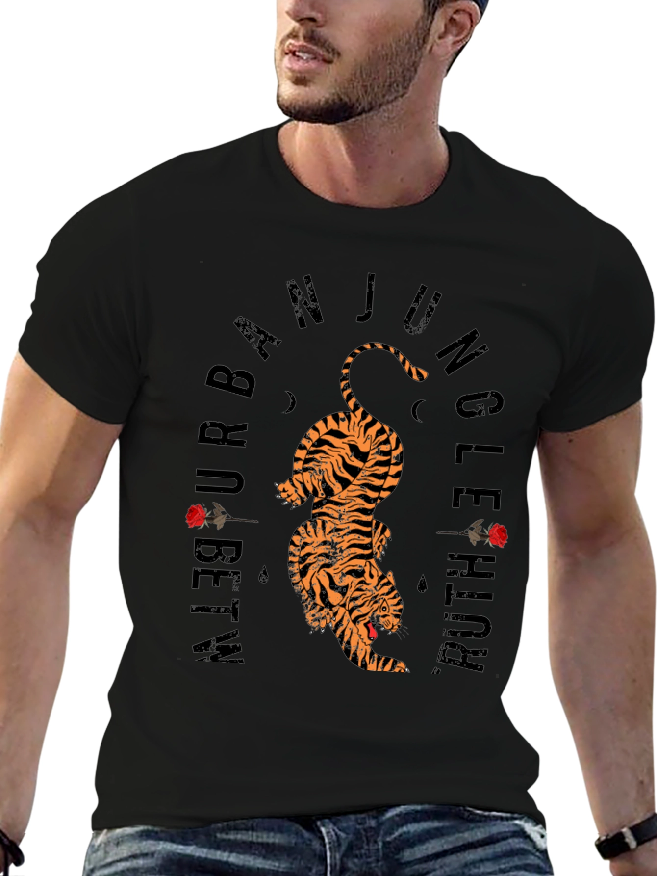 Urban Jungle Tiger Graphic Tee - Black Cotton