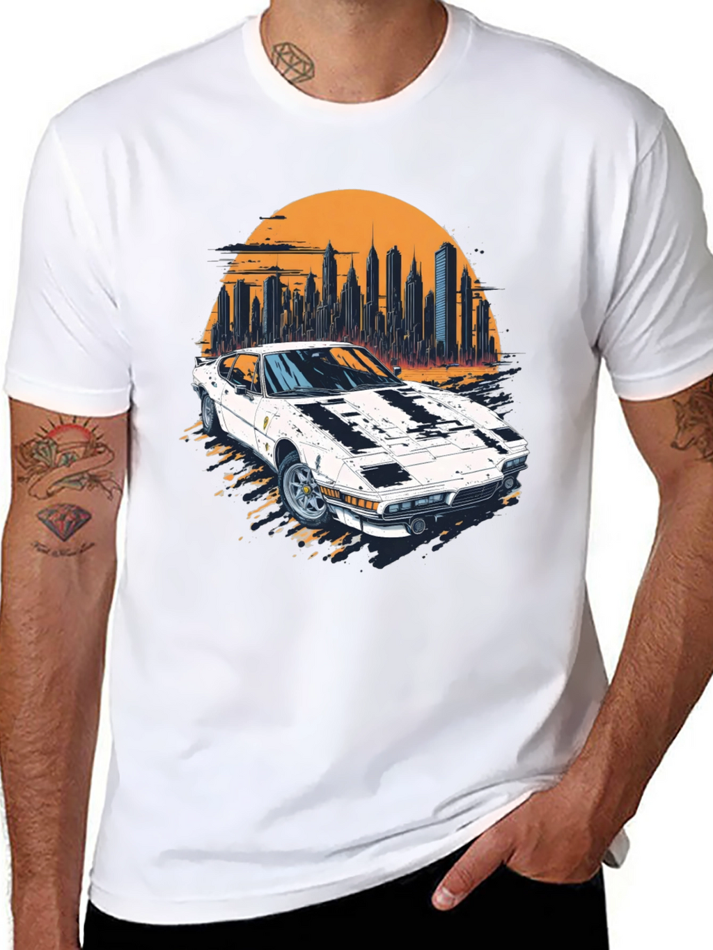 Retro Car & Cityscape Graphic Tee