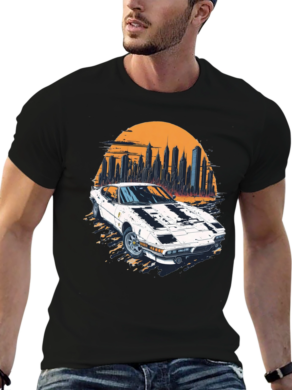 Retro Car & Cityscape Graphic Tee