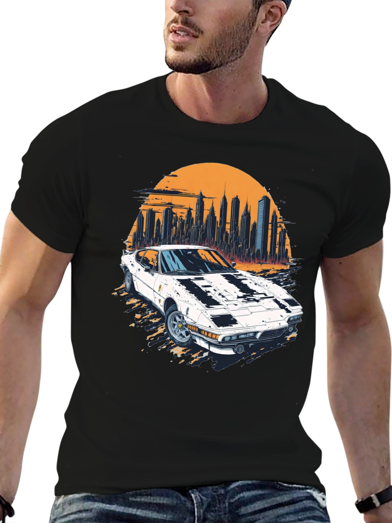 Retro Car & Cityscape Graphic Tee