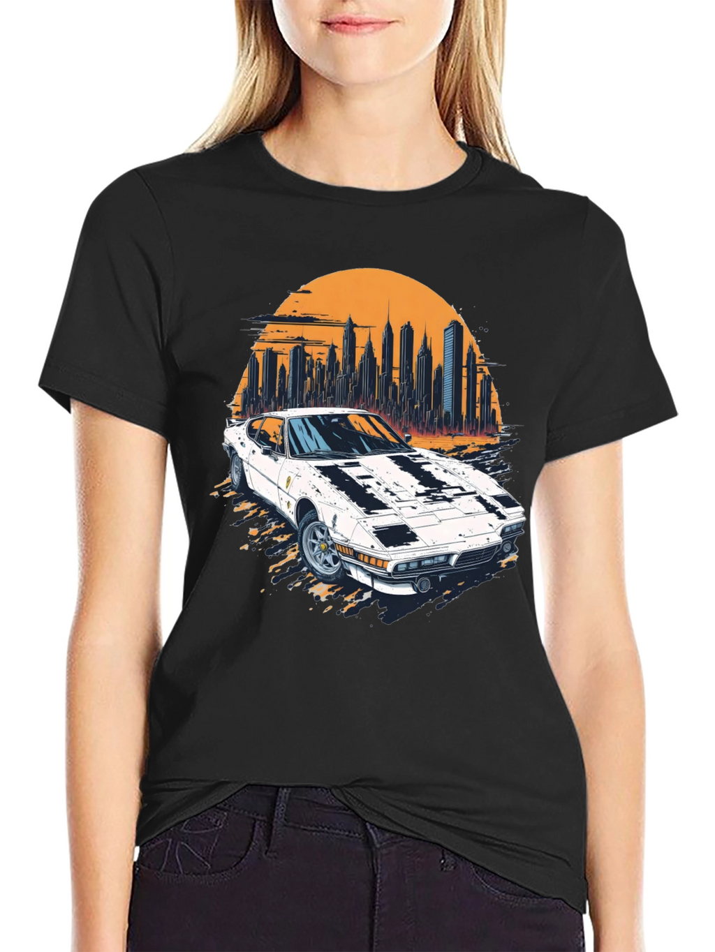 Retro Car & Cityscape Graphic Tee