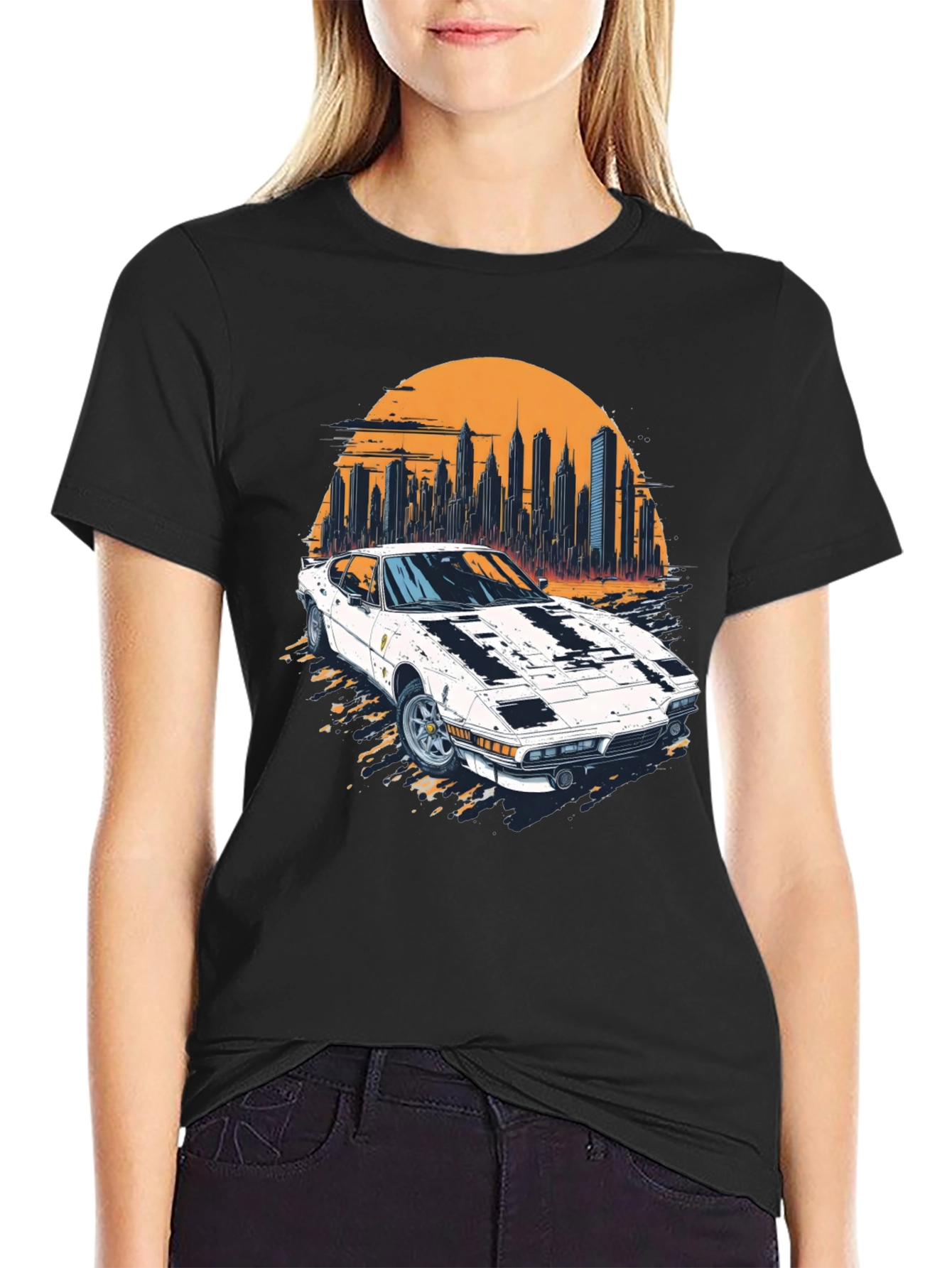 Retro Car & Cityscape Graphic Tee
