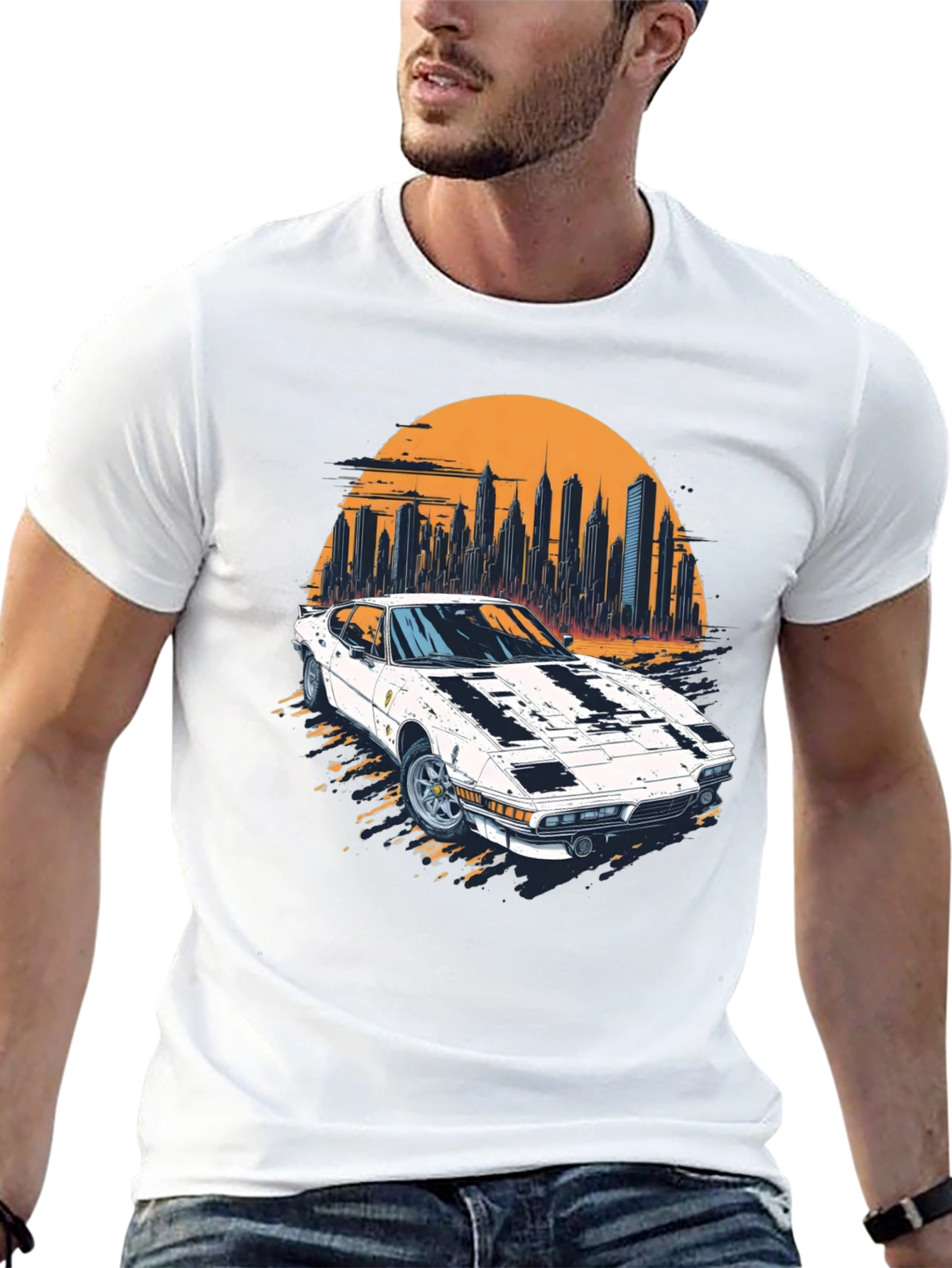 Retro Car & Cityscape Graphic Tee