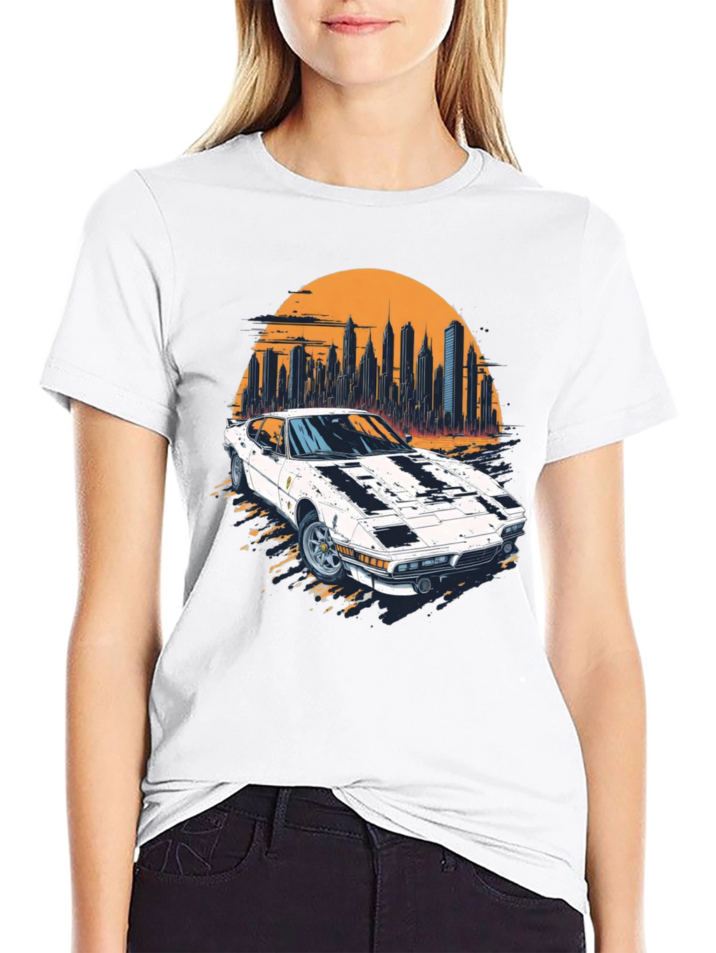 Retro Car & Cityscape Graphic Tee