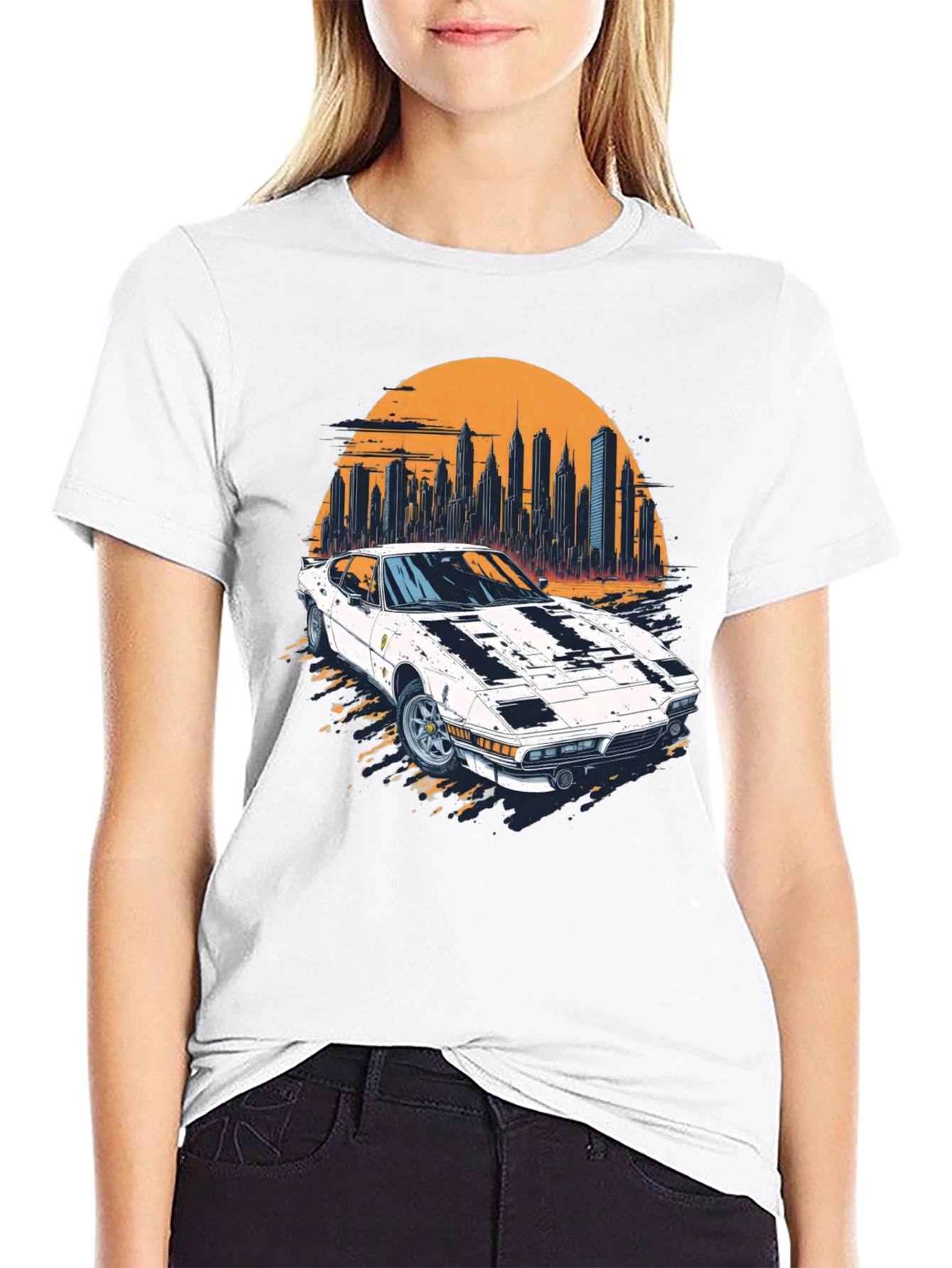 Retro Car & Cityscape Graphic Tee