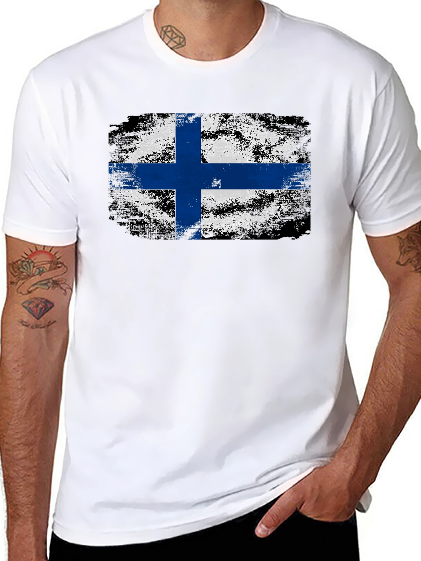 Finnish Flag Grunge Style T-Shirt
