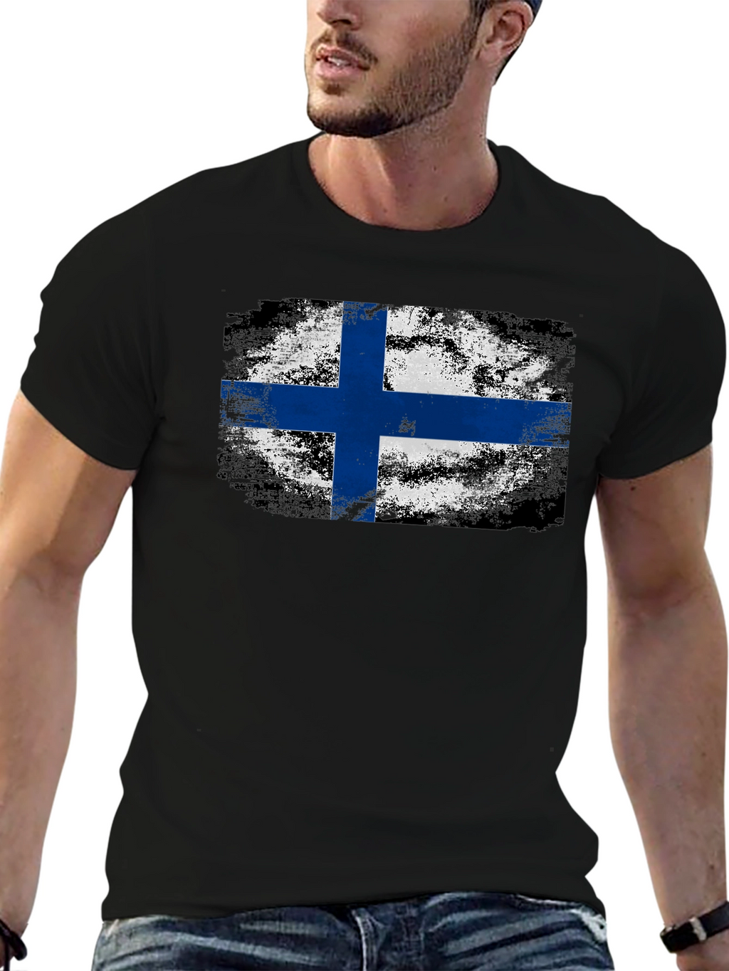 Finnish Flag Grunge Style T-Shirt