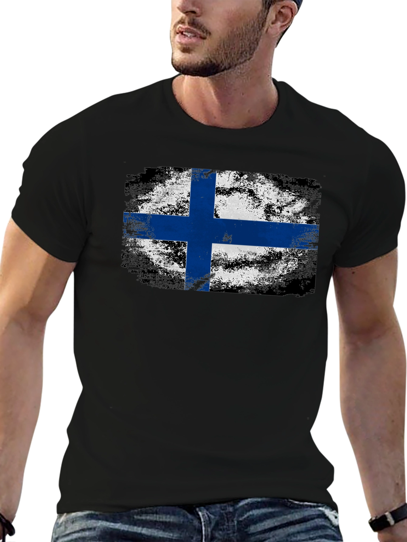 Finnish Flag Grunge Style T-Shirt