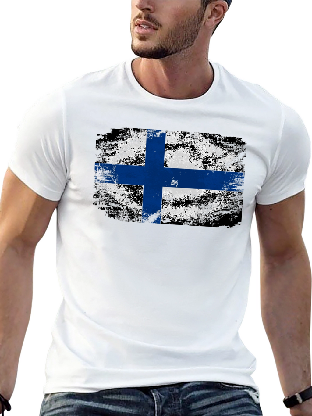 Finnish Flag Grunge Style T-Shirt